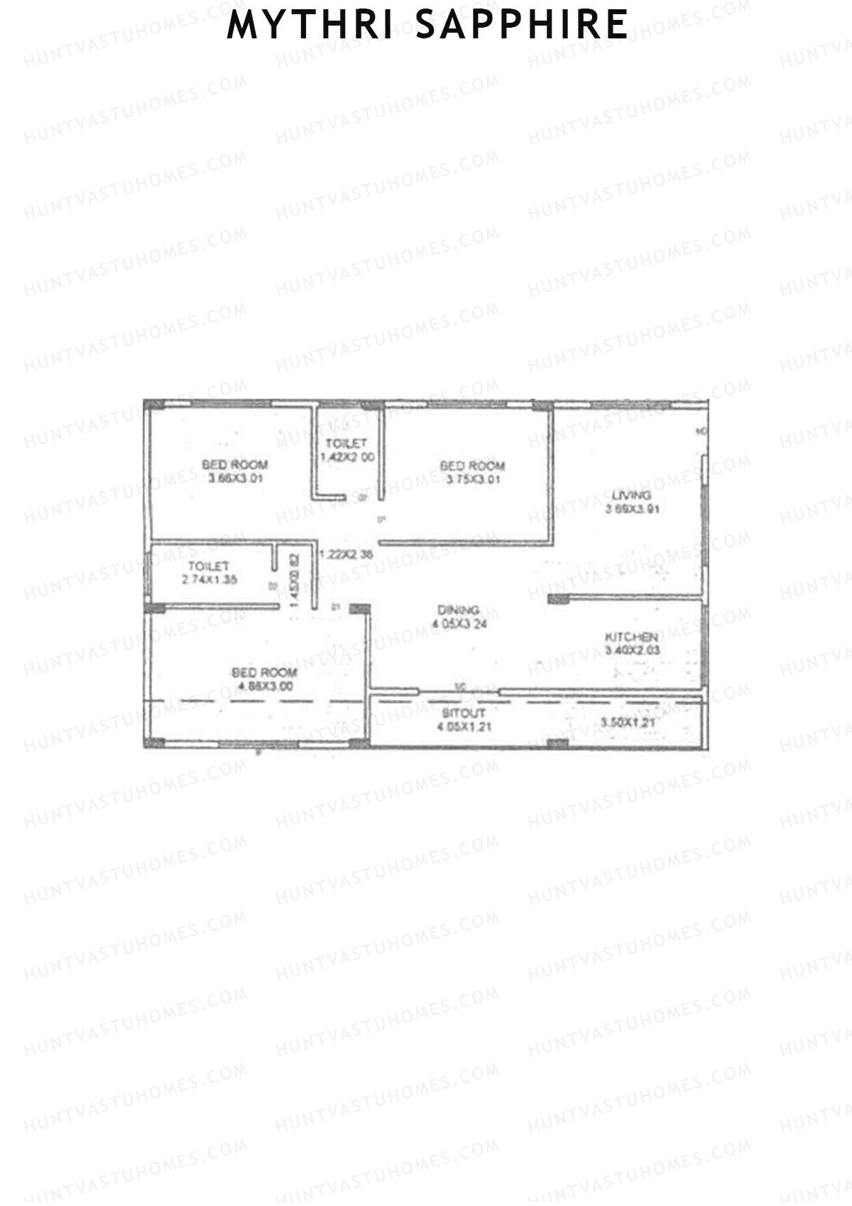 Mythri Sapphire, Block D, Unit 12, 3BHK, Super Area 1443   sq ft 