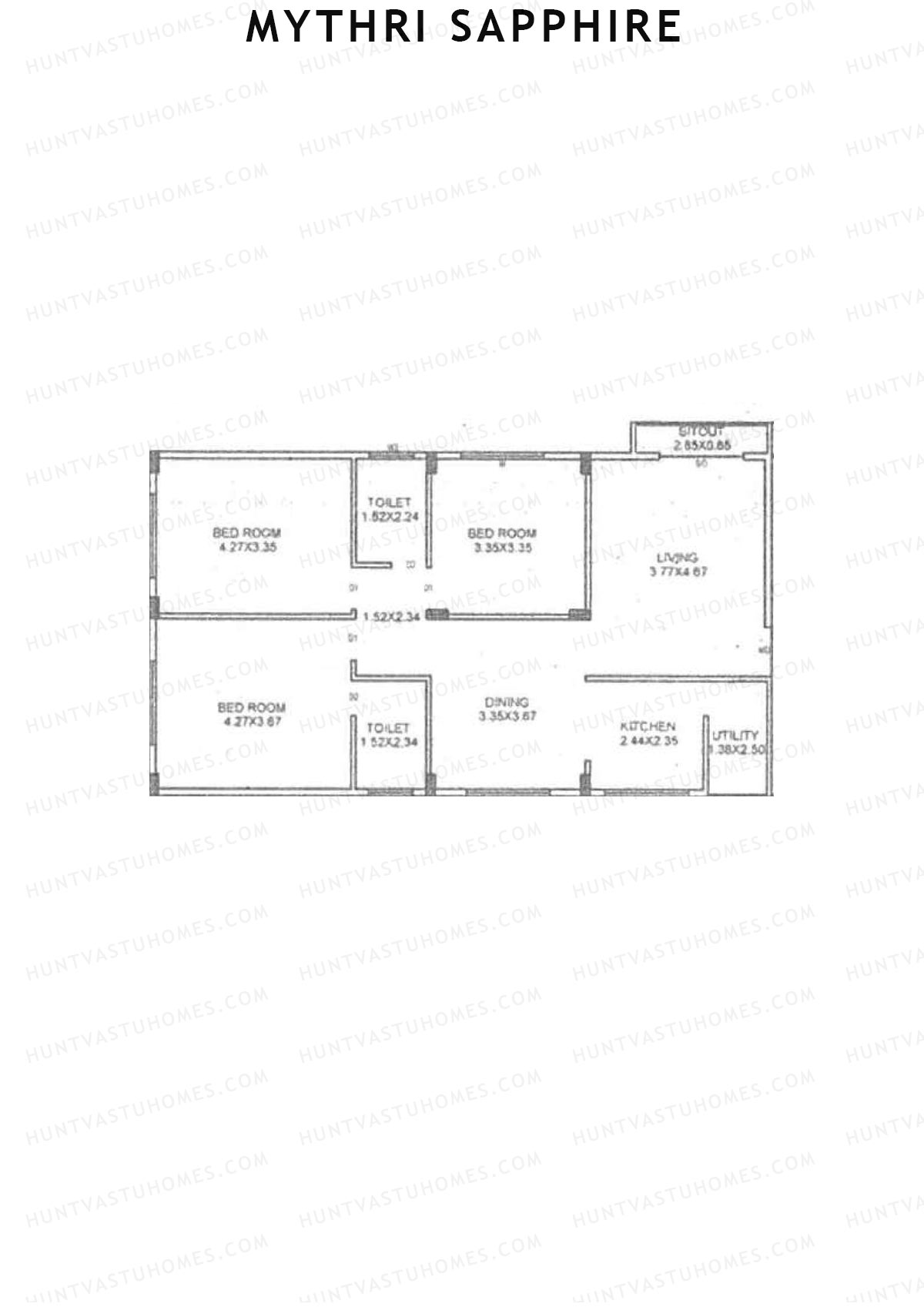 Mythri Sapphire, Block E, Unit 16, 3BHK, Super Area 1468   sq ft 