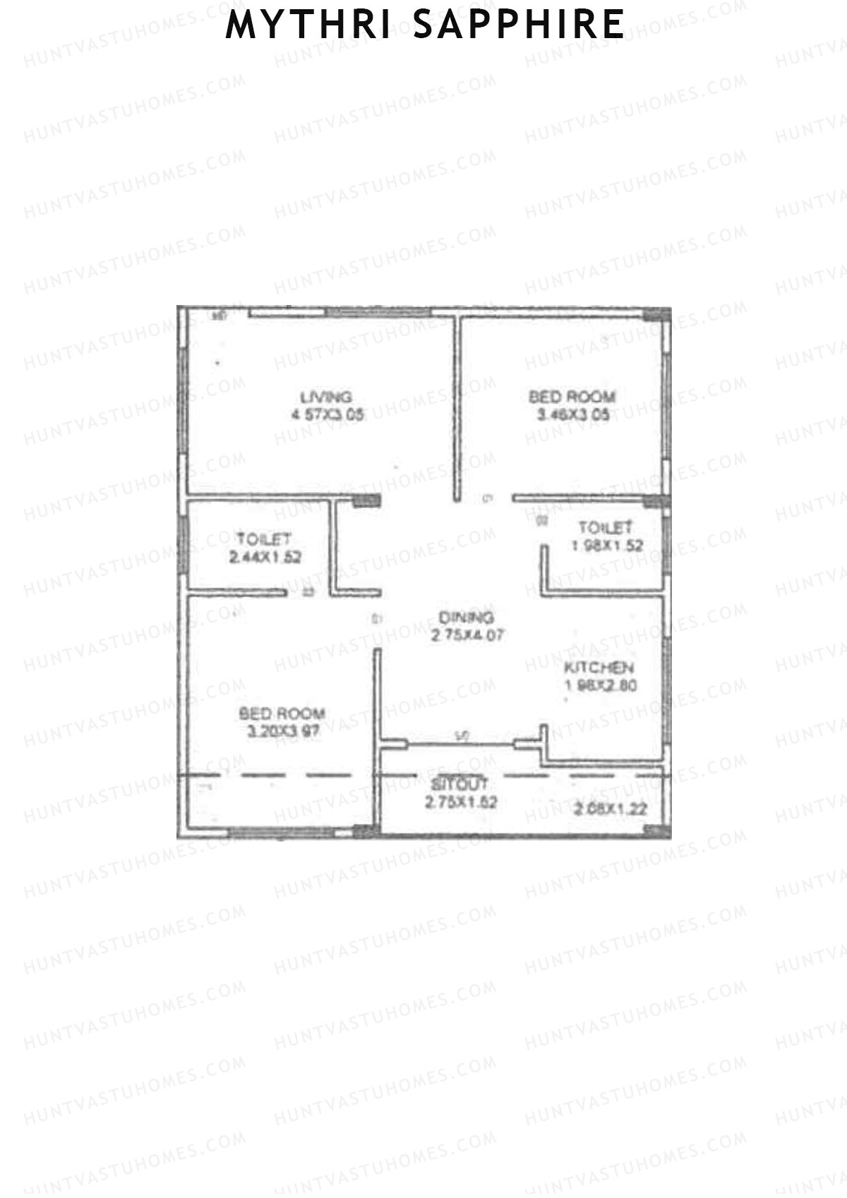 Mythri Sapphire, Block E, Unit 7, 2BHK, Super Area 1092   sq ft 