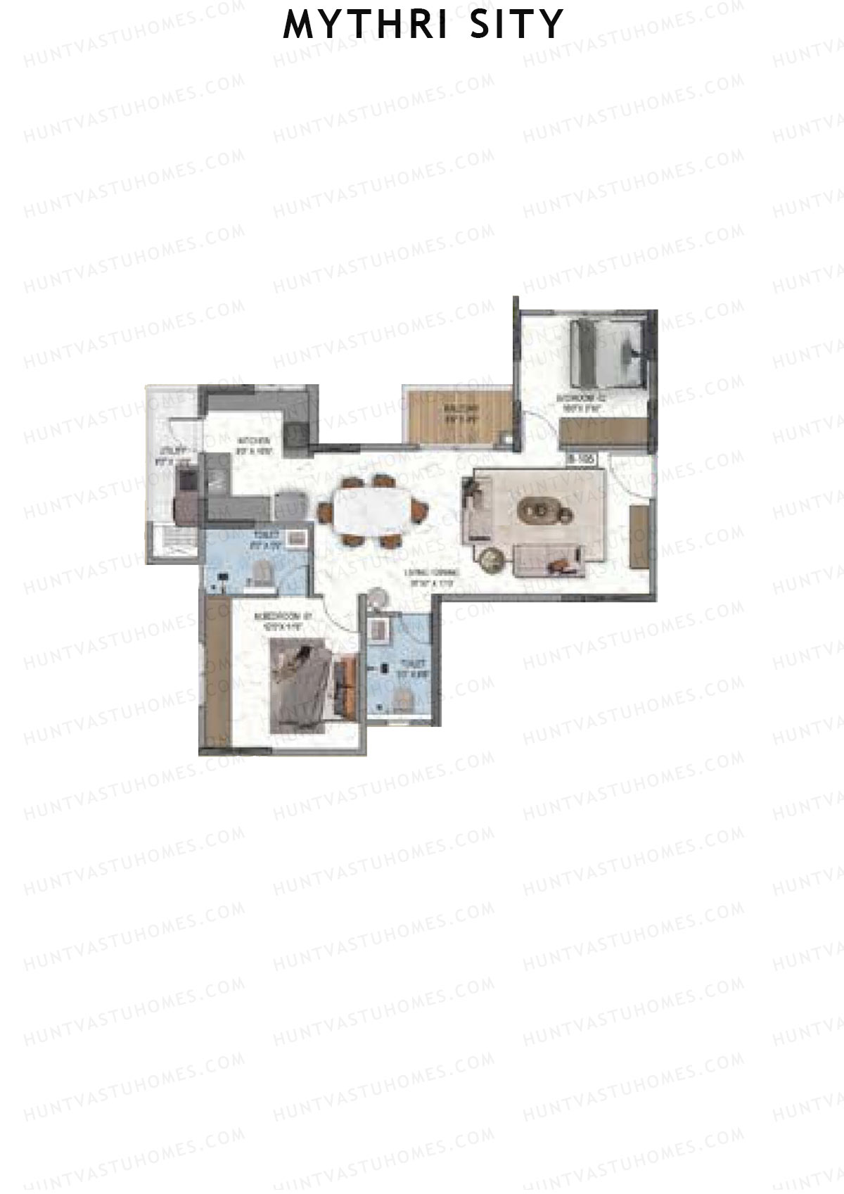 Mythri Sity, Tower 1 Block B, Unit B5, 2BHK, Super Area 1183   sq ft 