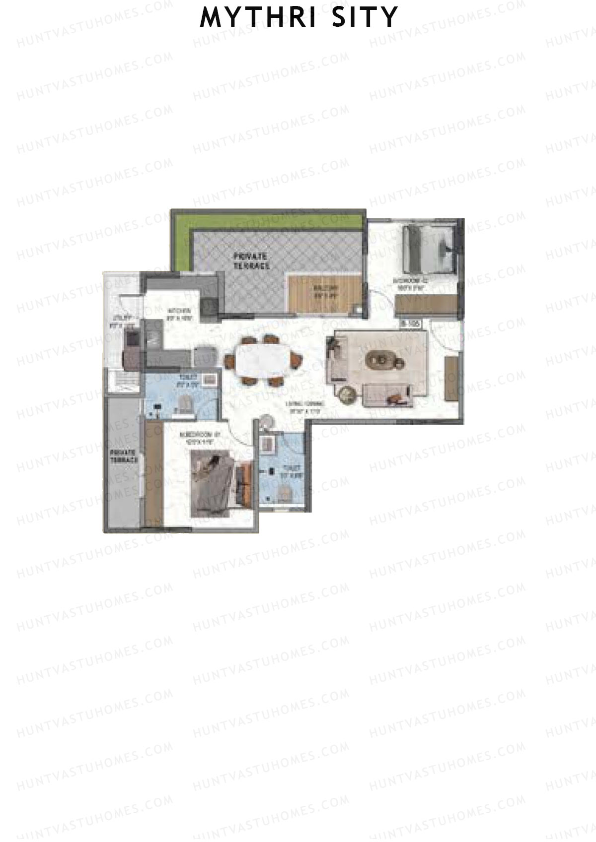 Mythri Sity, Tower 1 Block B, Unit B5, 2BHK, Super Area 1183   sq ft 