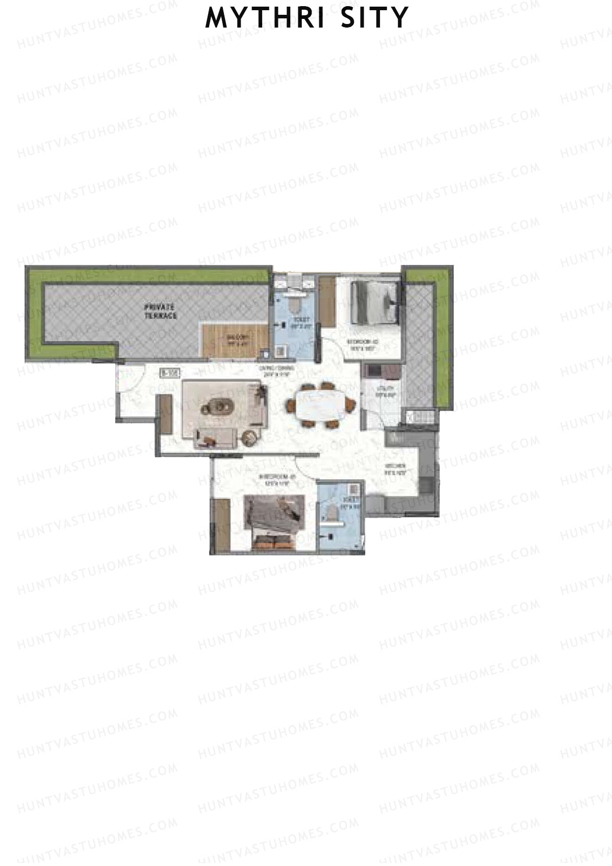 Mythri Sity, Tower 1 Block B, Unit B6, 2BHK, Super Area 1233   sq ft 