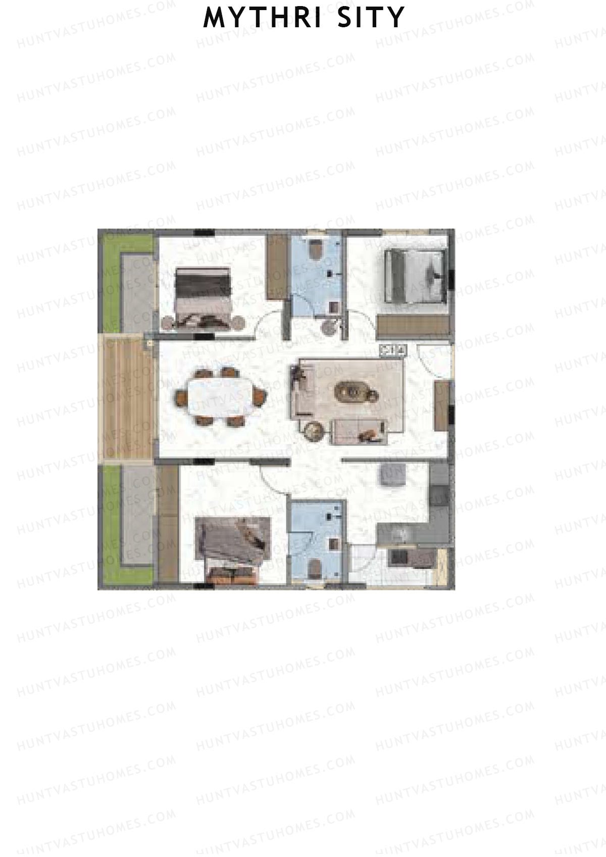 Mythri Sity, Tower 2 Block C, Unit C4, 3BHK, Super Area 1497   sq ft 