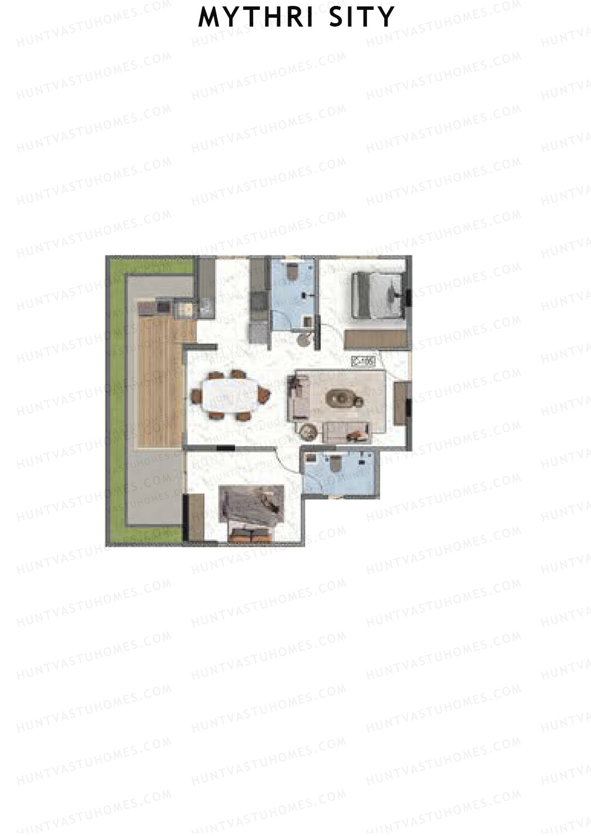 Mythri Sity, Tower 2 Block C, Unit C5, 2BHK, Super Area 1182   sq ft 