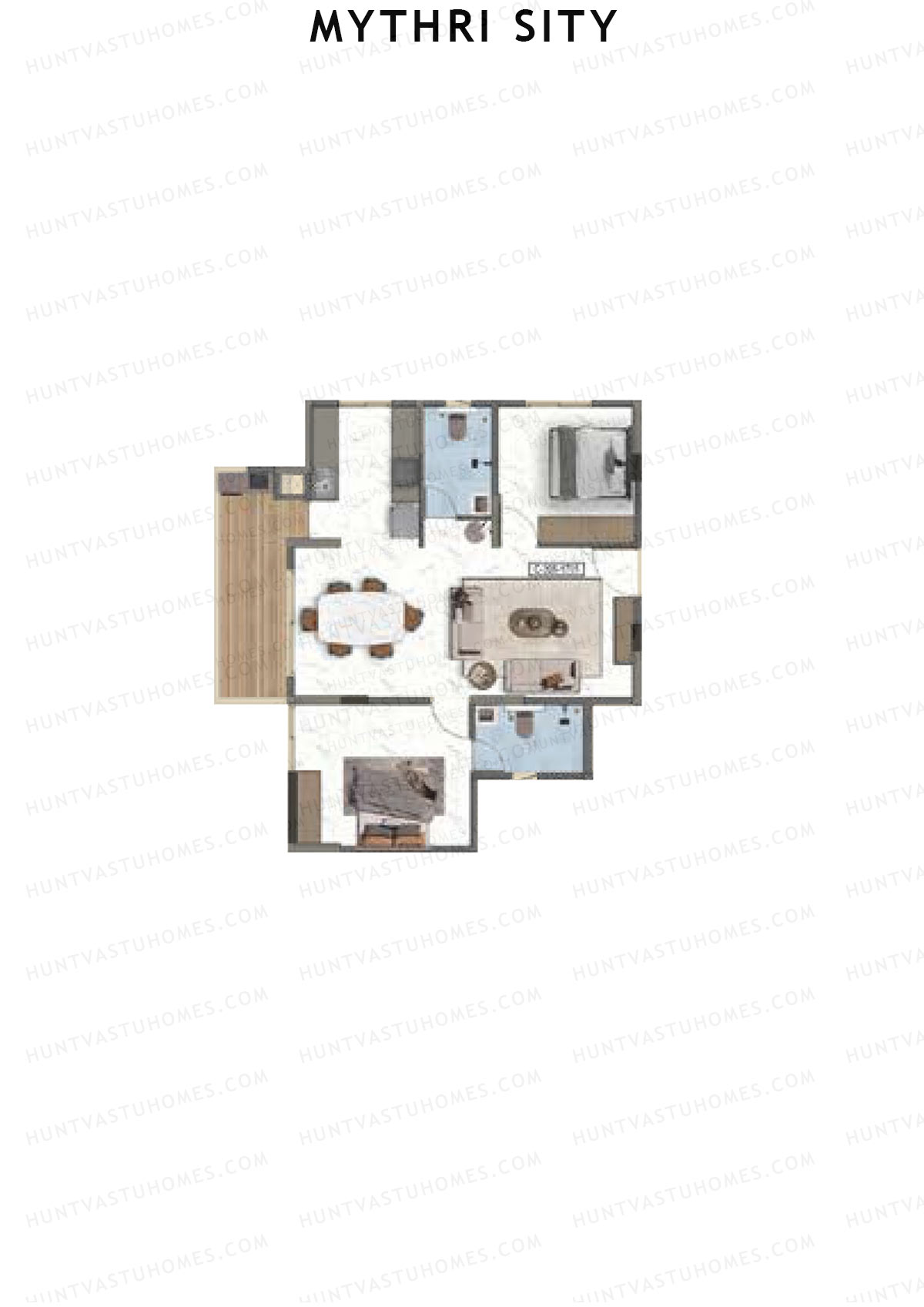 Mythri Sity, Tower 2 Block C, Unit C5, 2BHK, Super Area 1182   sq ft 