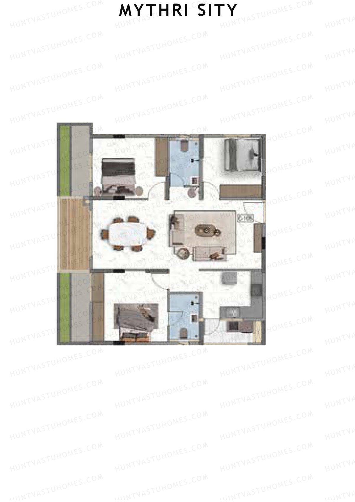Mythri Sity, Tower 2 Block C, Unit C6, 3BHK, Super Area 1497   sq ft 