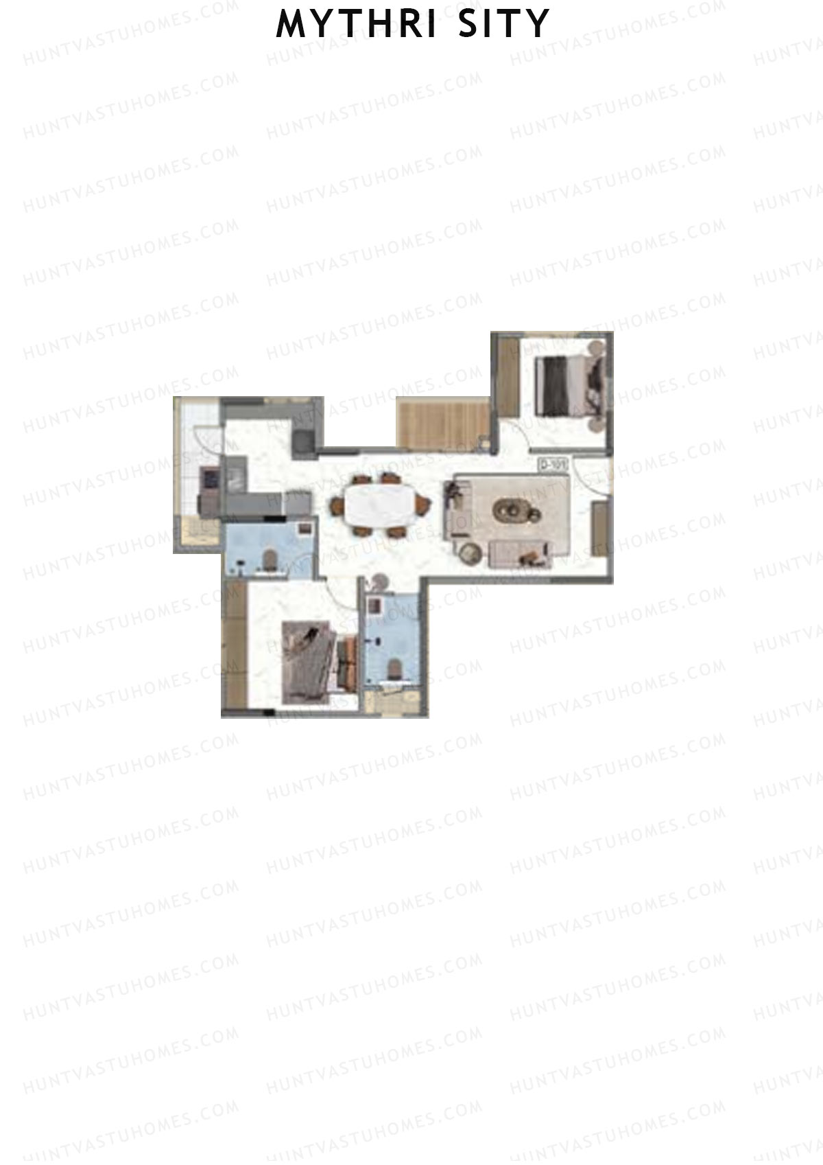 Mythri Sity, Tower 2 Block D, Unit D1, 2BHK, Super Area 1178   sq ft 