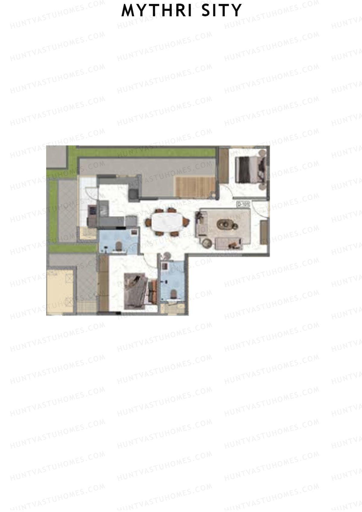 Mythri Sity, Tower 2 Block D, Unit D1, 2BHK, Super Area 1178   sq ft 