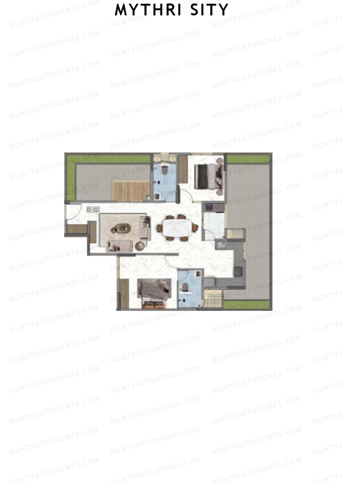 Mythri Sity, Tower 2 Block D, Unit D2, 2BHK, Super Area 1238   sq ft 