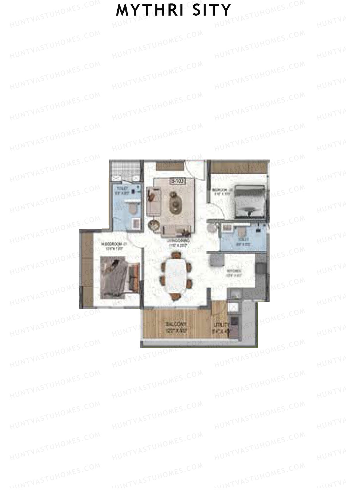 Mythri Sity, Tower 2 Block D, Unit D4, 2BHK, Super Area 1181   sq ft 