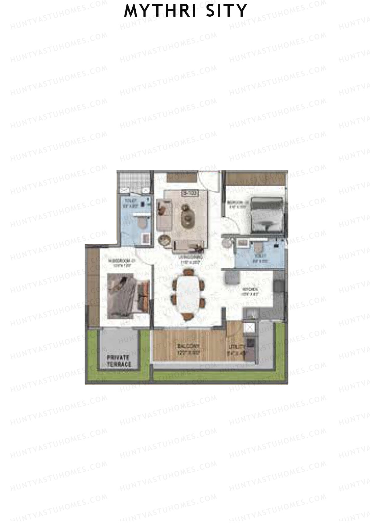 Mythri Sity, Tower 2 Block D, Unit D4, 2BHK, Super Area 1181   sq ft 