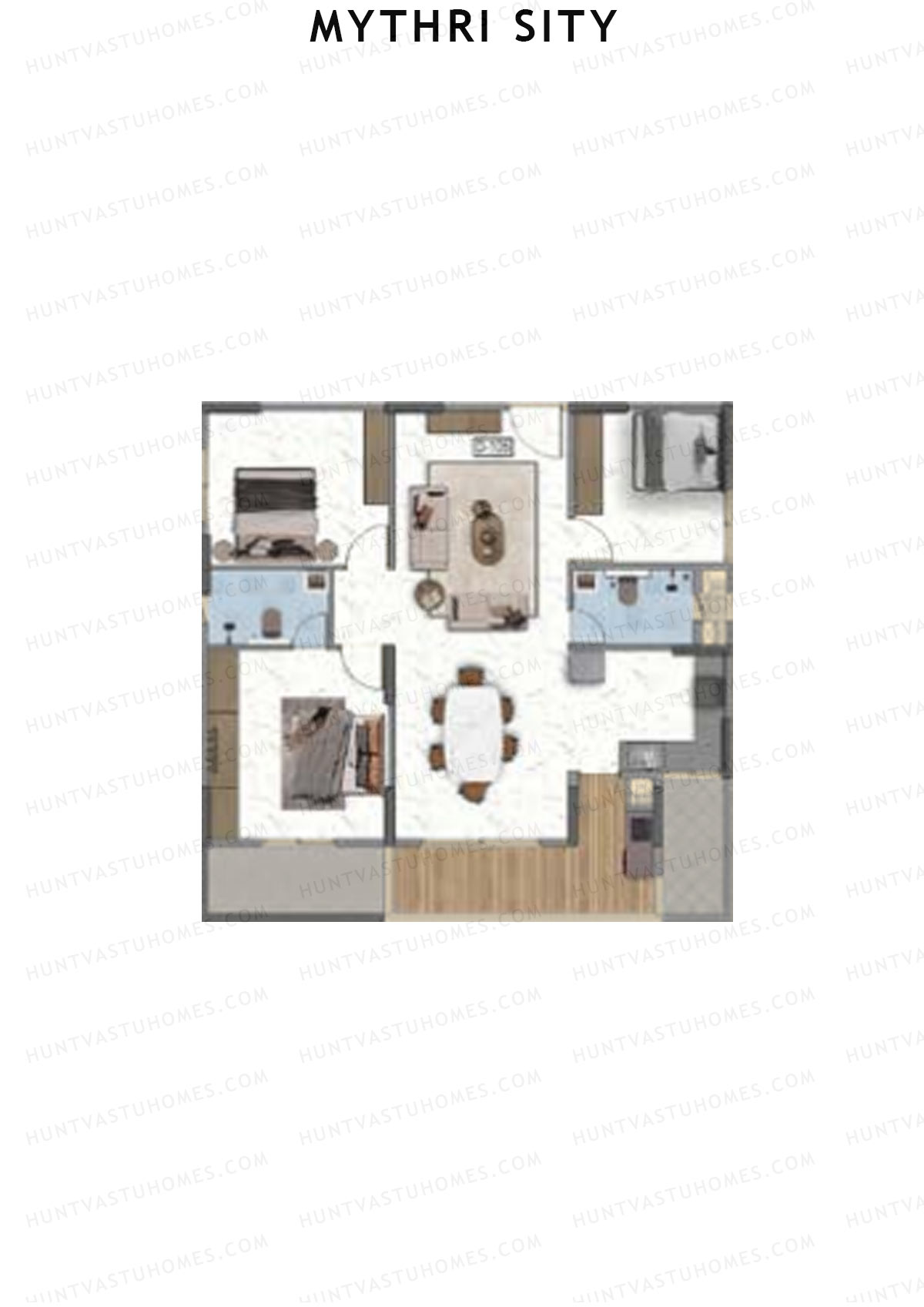 Mythri Sity, Tower 2 Block D, Unit D5, 3BHK, Super Area 1484   sq ft 