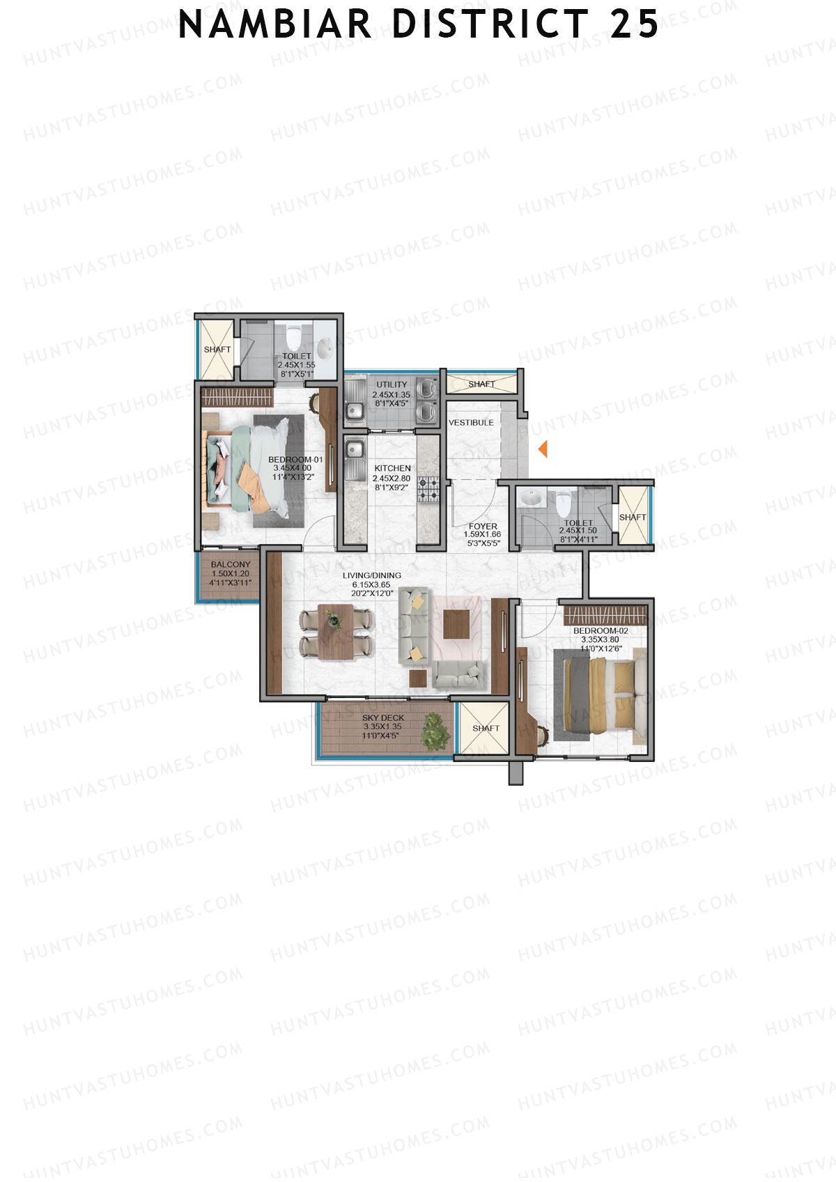 Nambiar District 25, Tower 10, Unit 1, 2BHK, Super Area 1245   sq ft 
