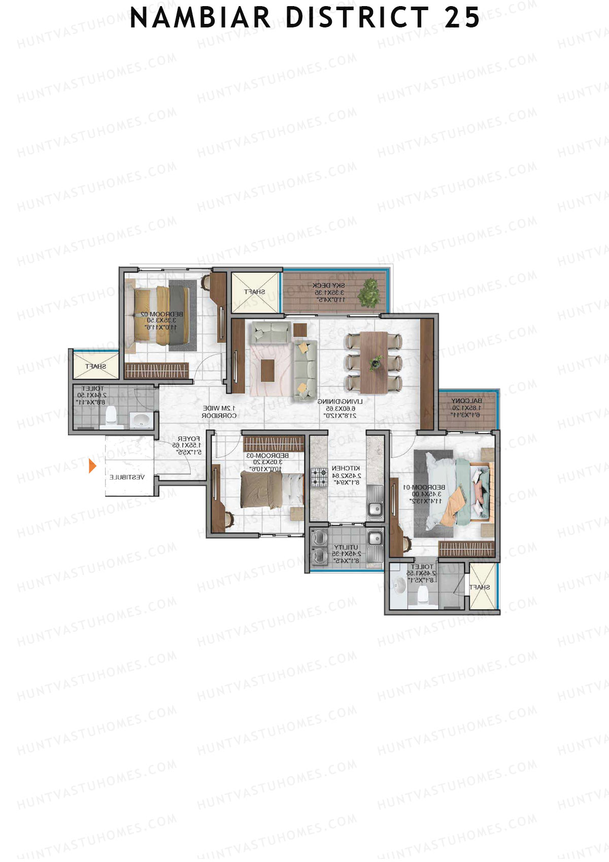 Nambiar District 25, Tower 10, Unit 3, 3BHK, Super Area 1429   sq ft 