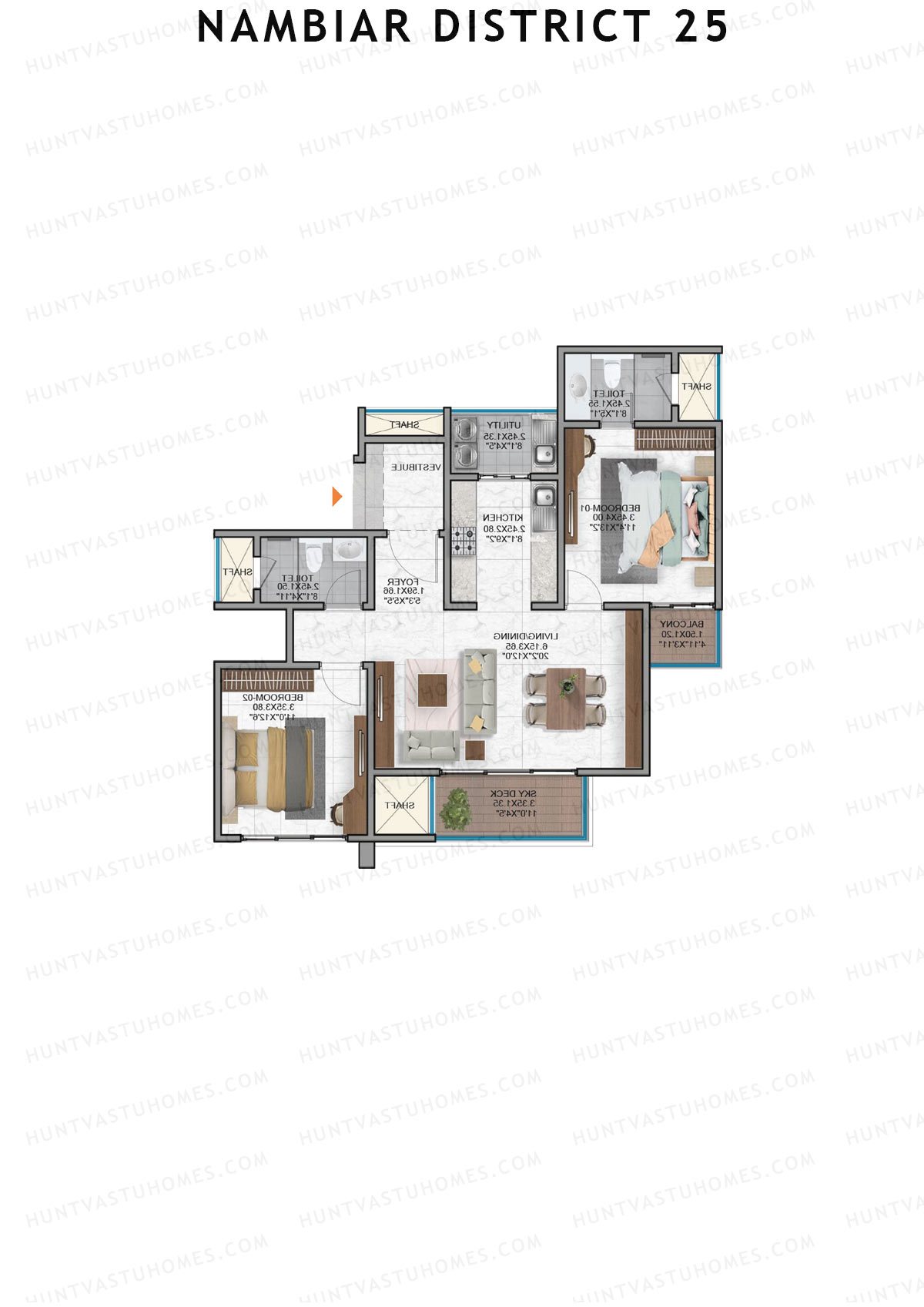 Nambiar District 25, Tower 10, Unit 4, 2BHK, Super Area 1245   sq ft 