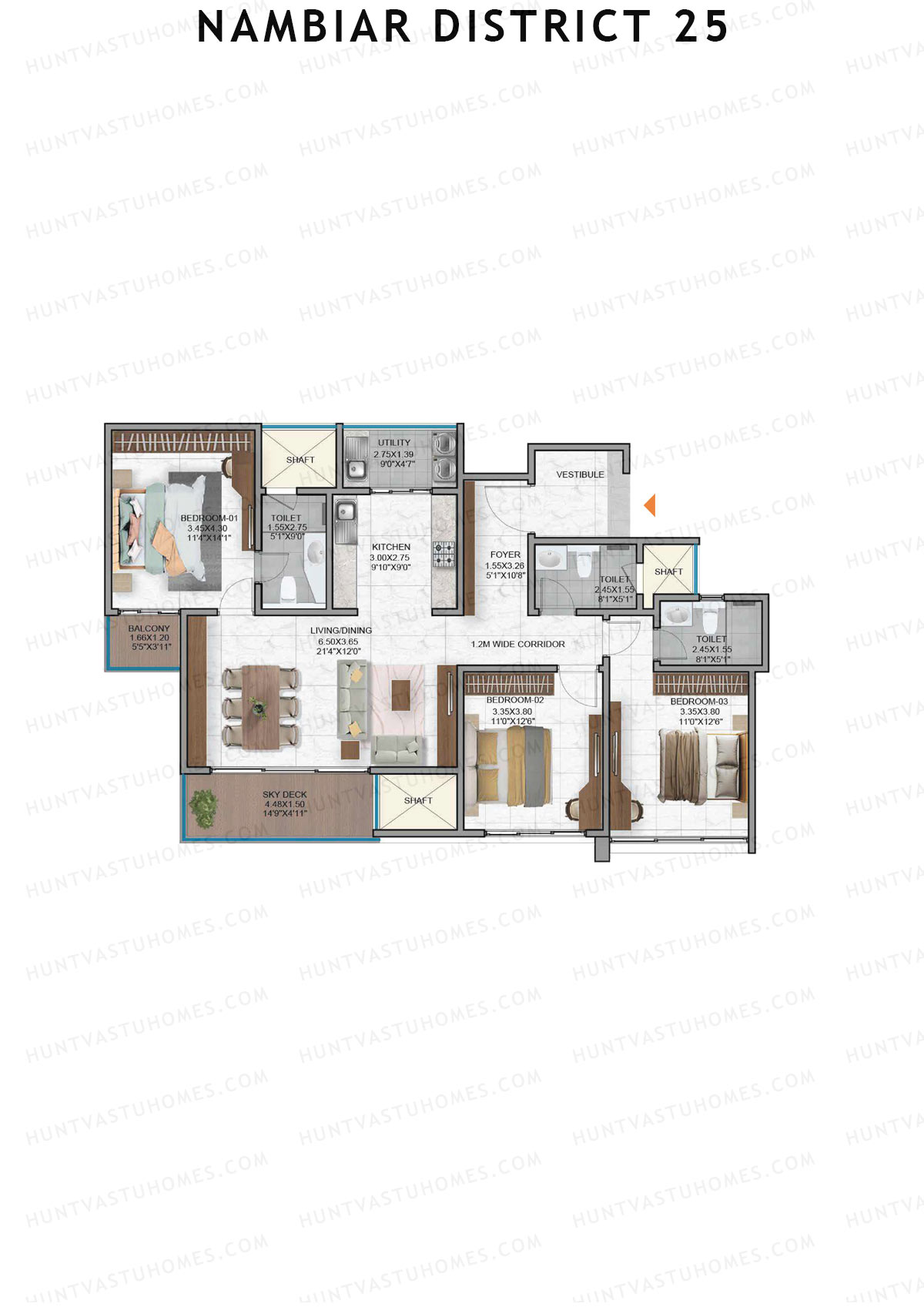 Nambiar District 25, Tower 11, Unit 1, 3BHK, Super Area 1695   sq ft 