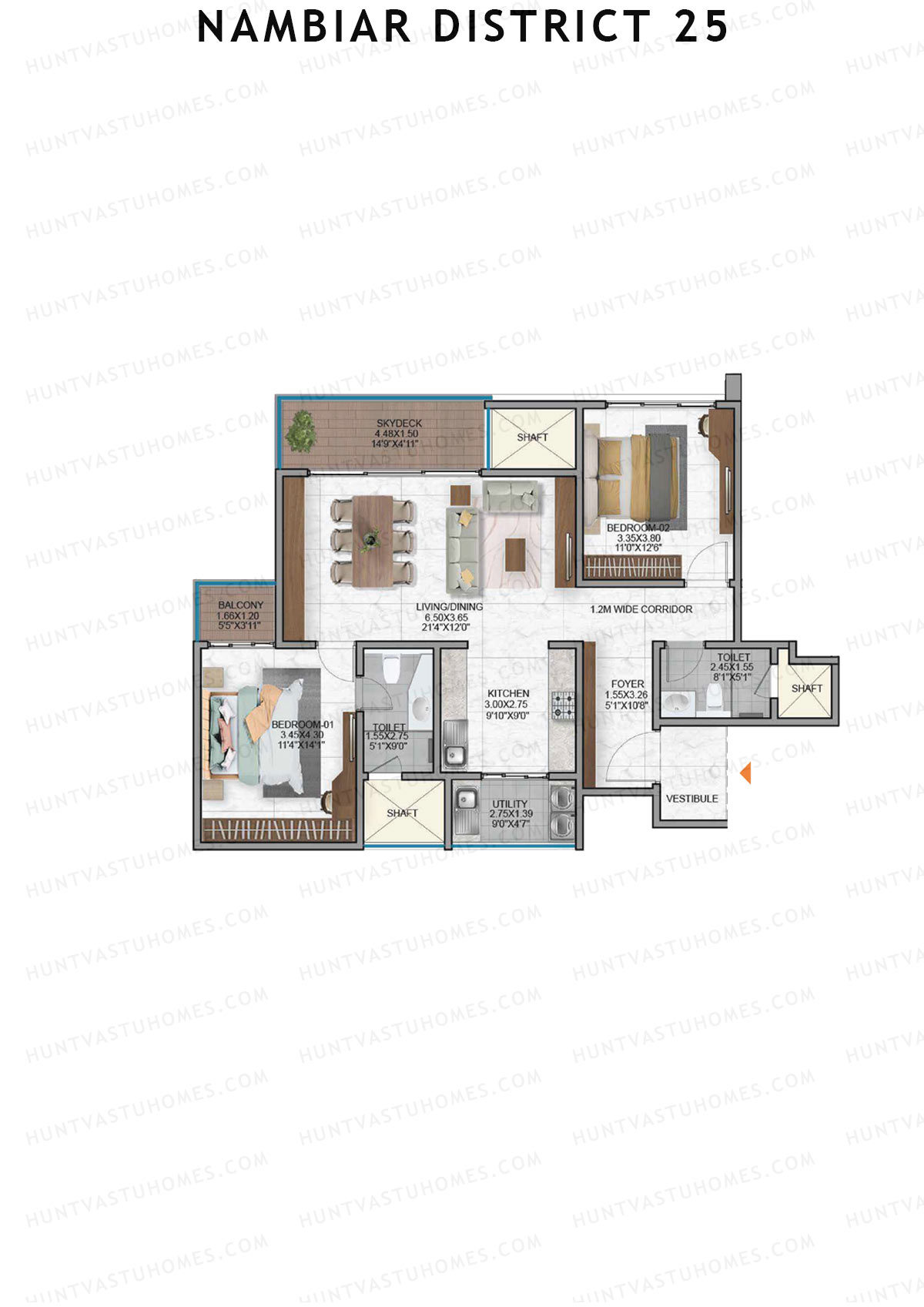 Nambiar District 25, Tower 11, Unit 2, 2BHK, Super Area 1412   sq ft 