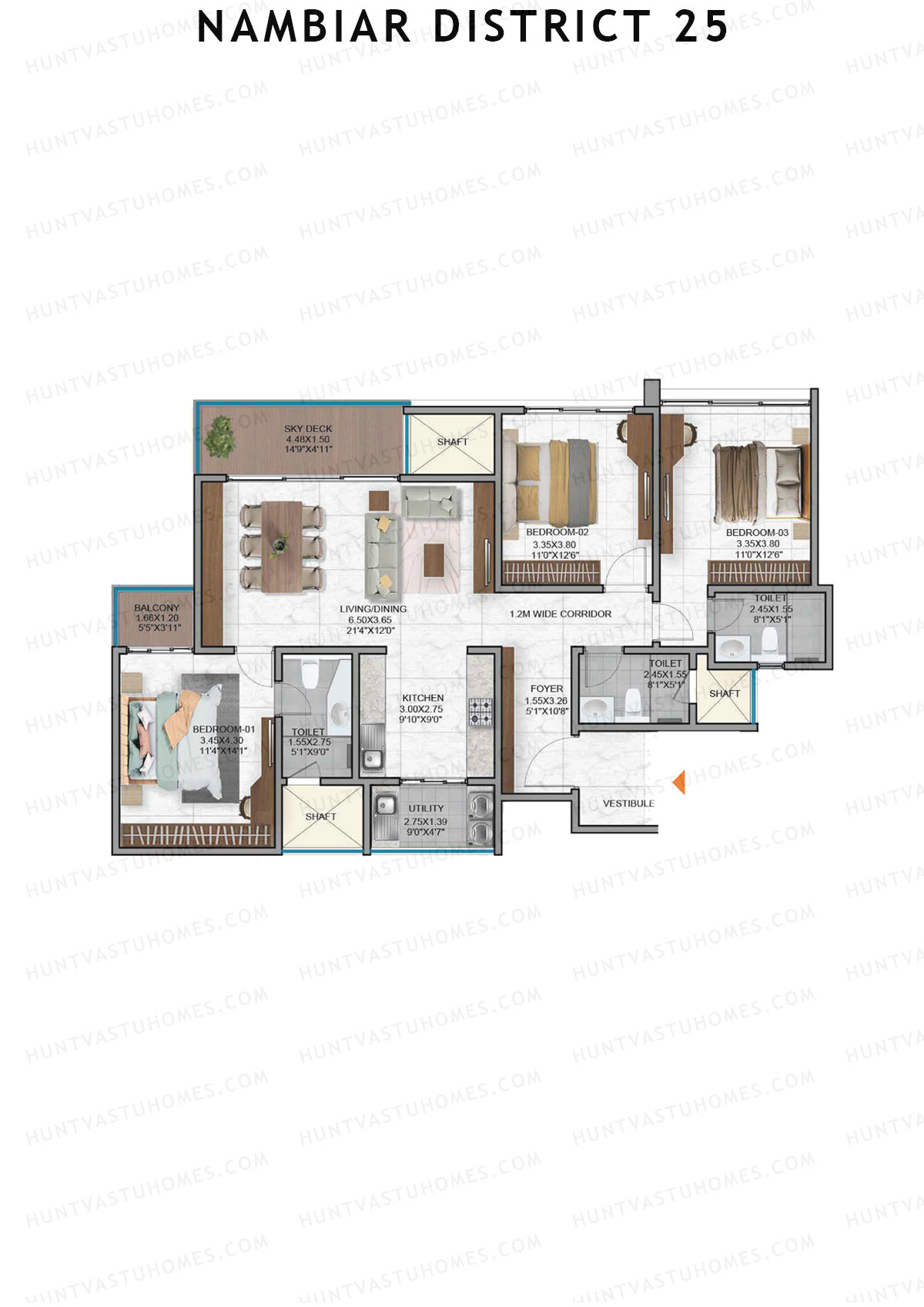 Nambiar District 25, Tower 11, Unit 2, 3BHK, Super Area 1695   sq ft 