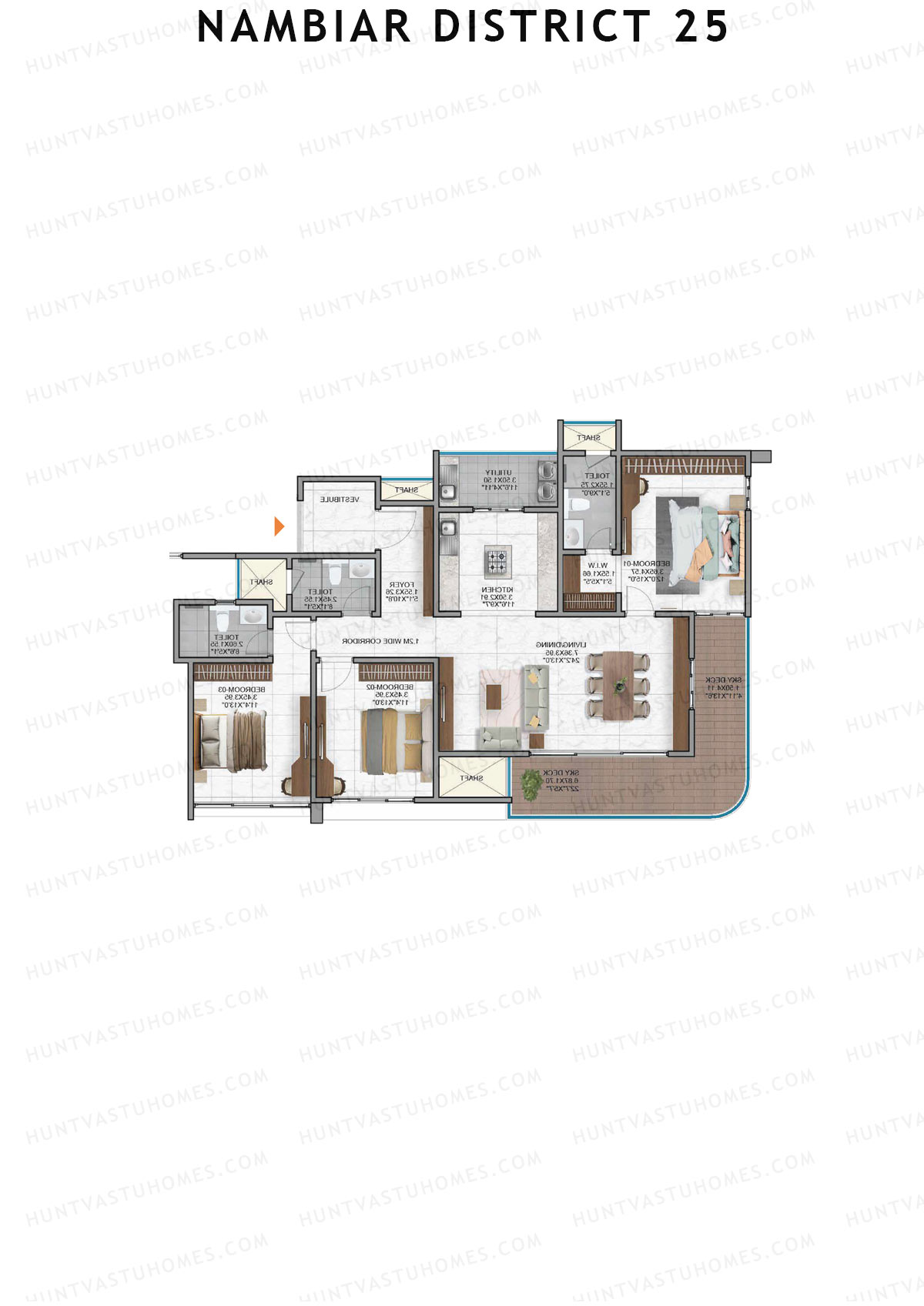 Nambiar District 25, Tower 11, Unit 4, 3BHK, Super Area 2046   sq ft 