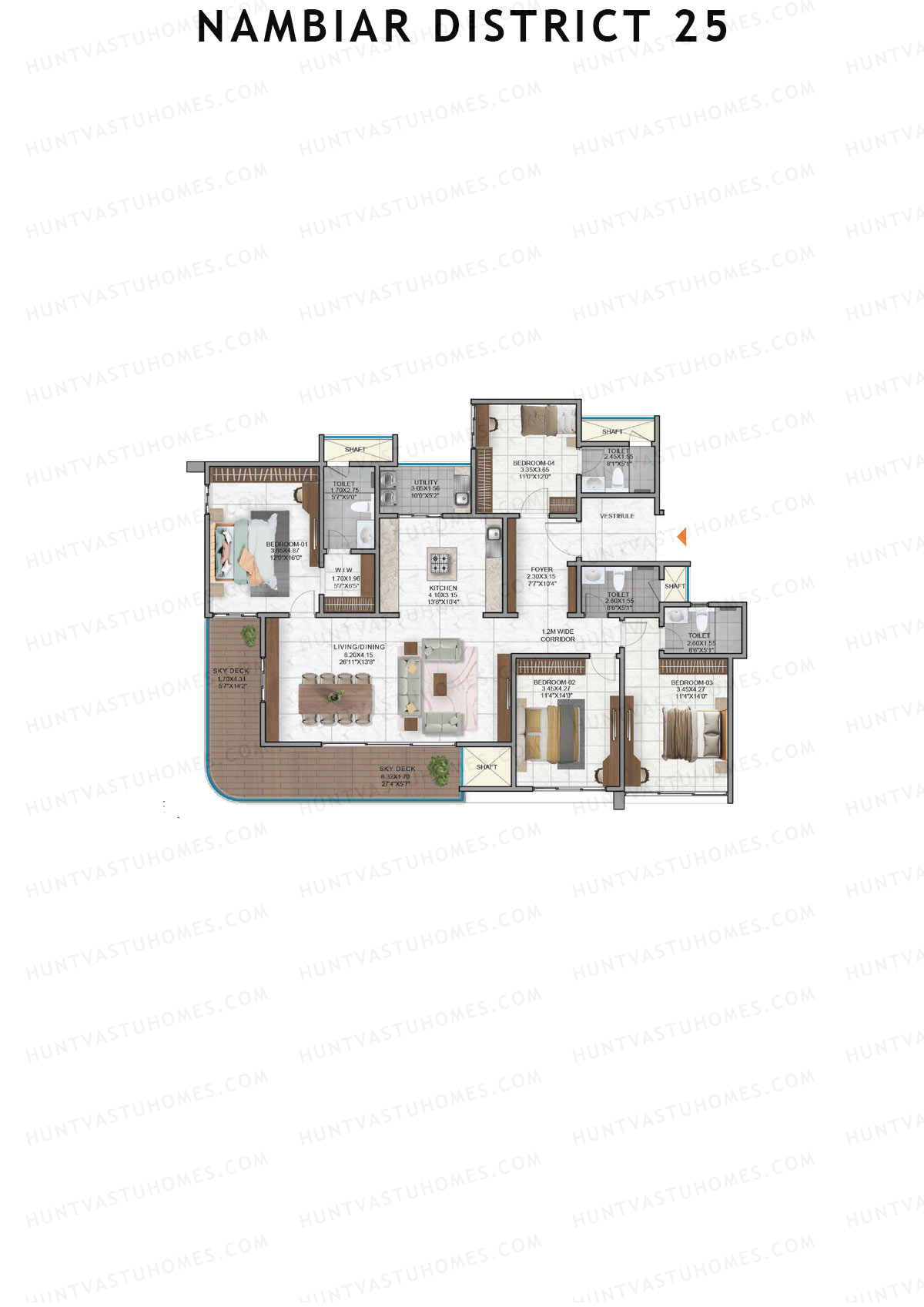 Nambiar District 25, Tower 12, Unit 1, 4BHK, Super Area 2561   sq ft 