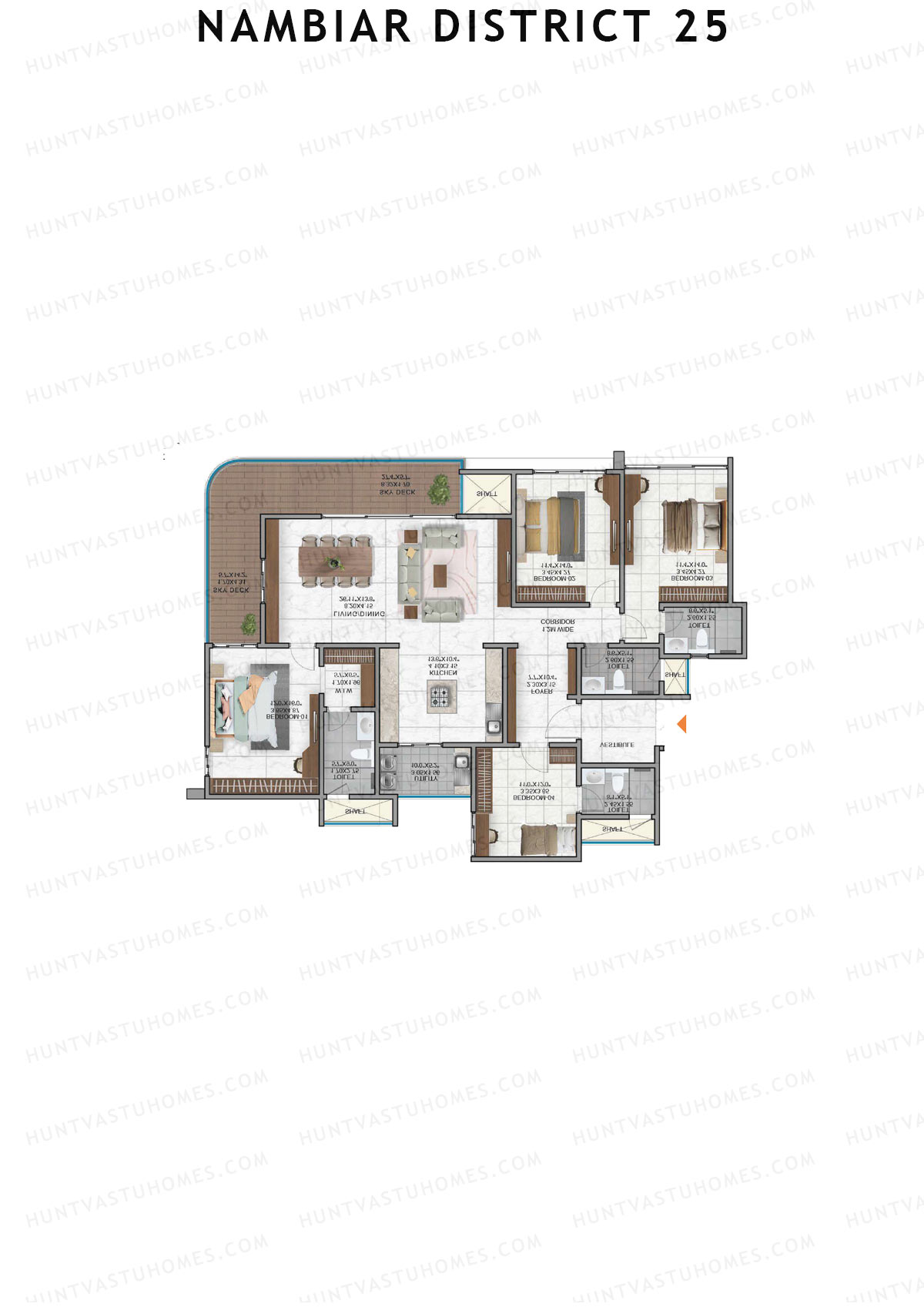 Nambiar District 25, Tower 12, Unit 2, 4BHK, Super Area 2561   sq ft 