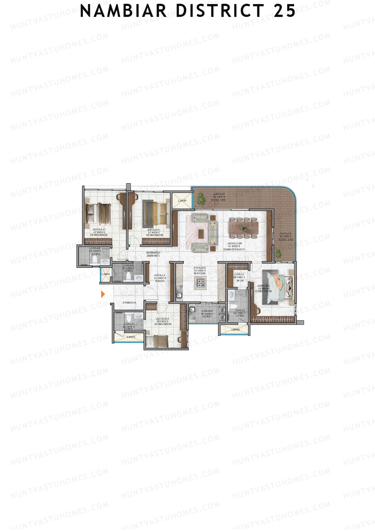 Nambiar District 25, Tower 12, Unit 3, 4BHK, Super Area 2561   sq ft 