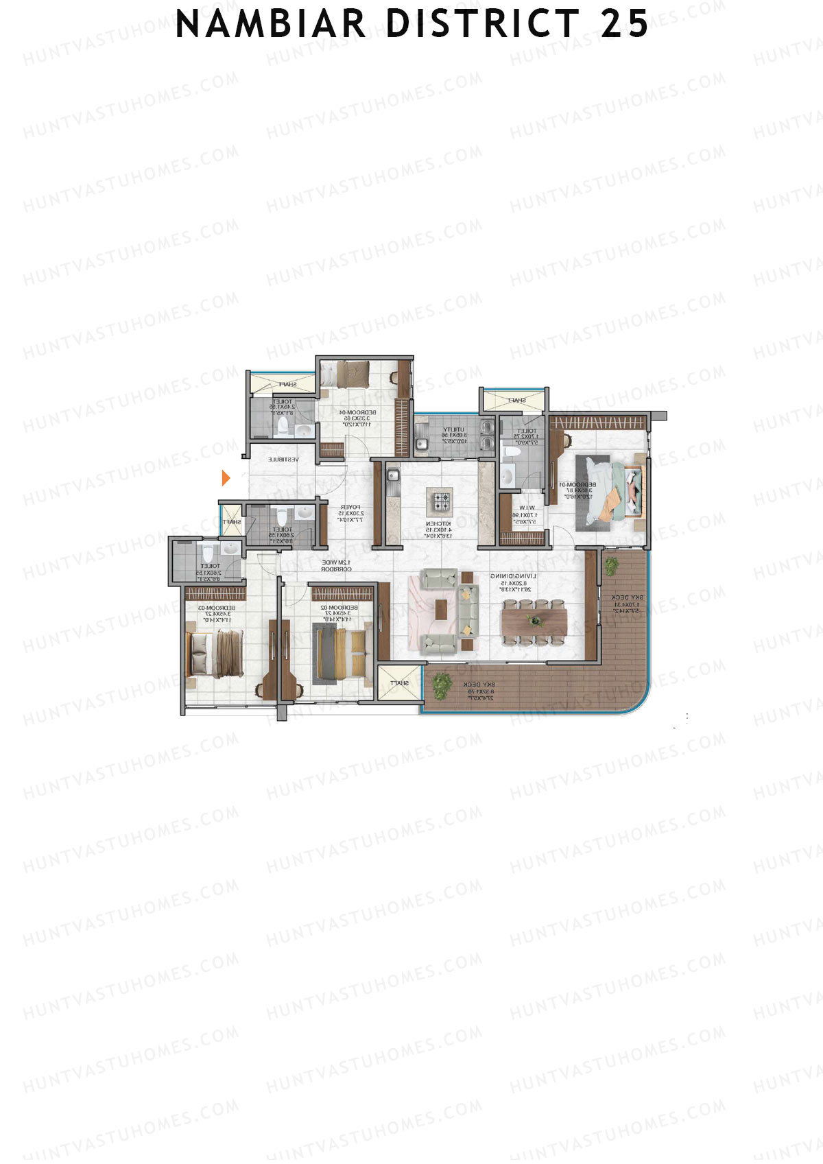 Nambiar District 25, Tower 12, Unit 4, 4BHK, Super Area 2561   sq ft 