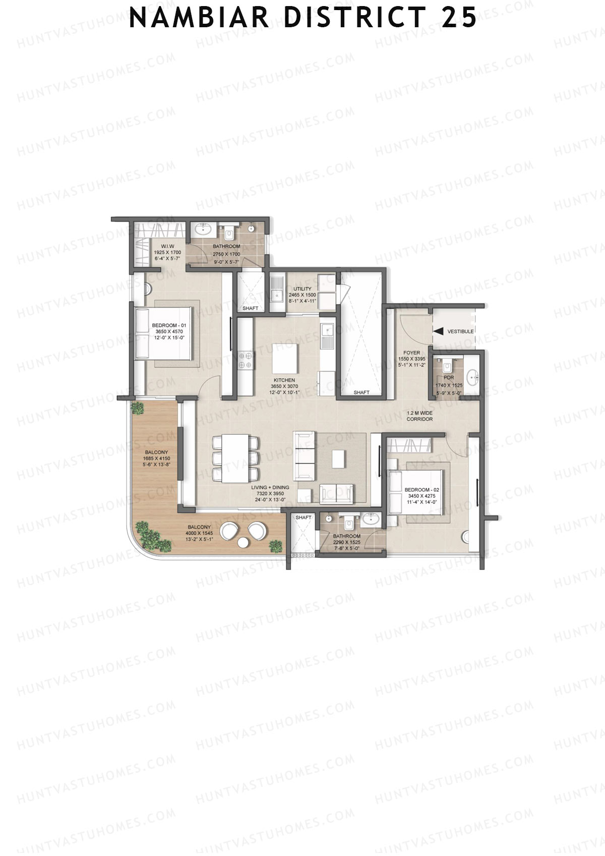 Nambiar District 25, Tower 13, Unit 1, 2BHK, Super Area 1775   sq ft 