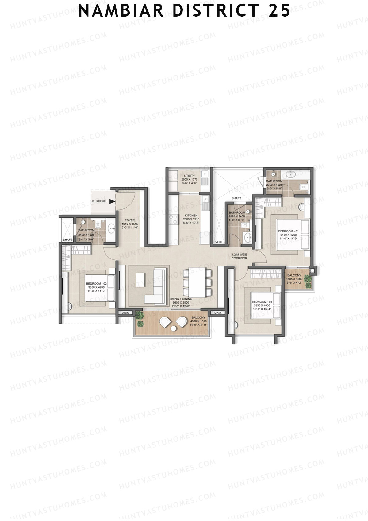 Nambiar District 25, Tower 13, Unit 4, 3BHK, Super Area 1691   sq ft 