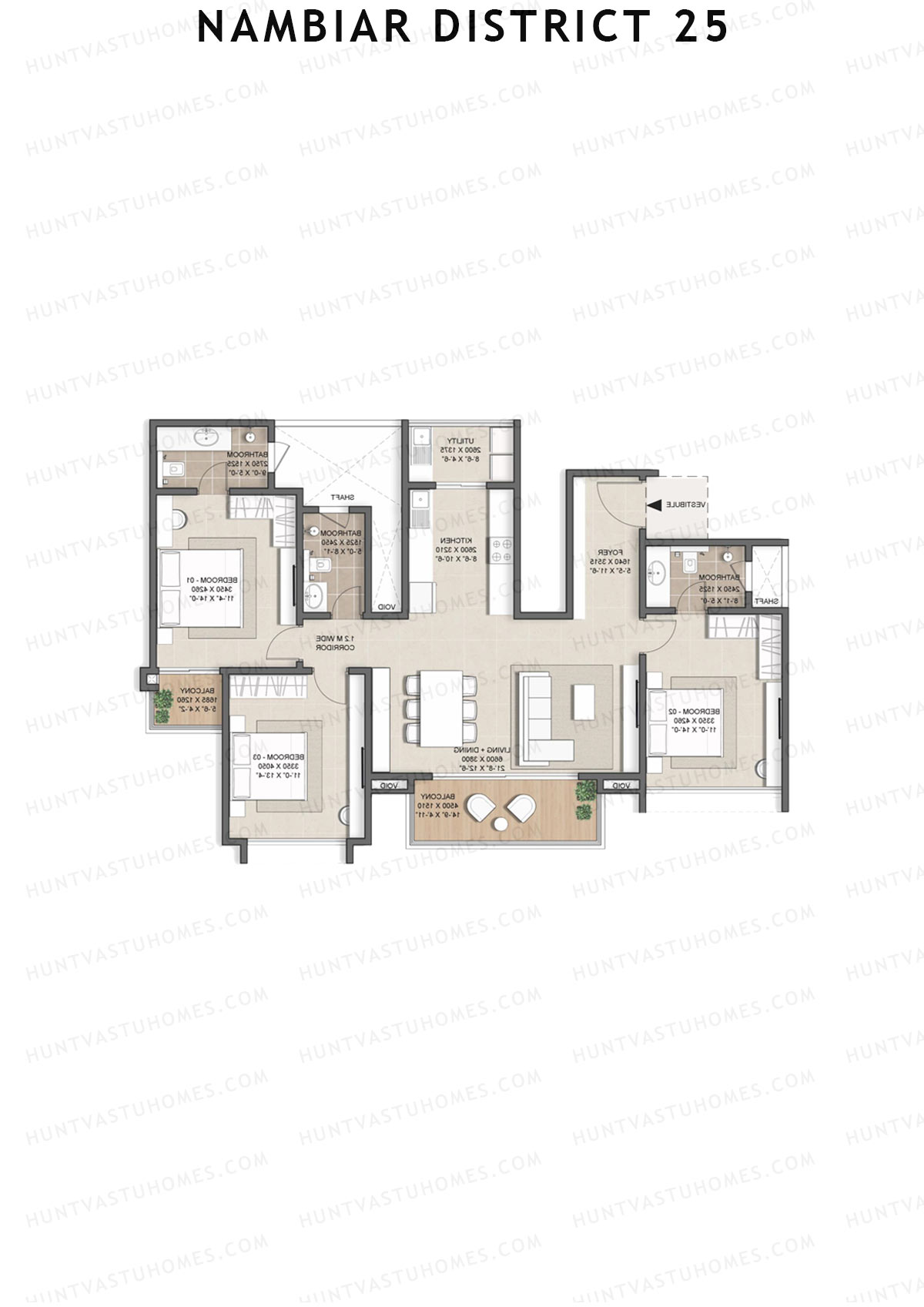 Nambiar District 25, Tower 14, Unit 1, 3BHK, Super Area 1691   sq ft 