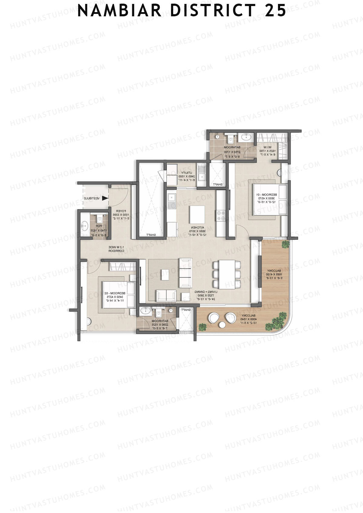 Nambiar District 25, Tower 14, Unit 4, 2BHK, Super Area 1775   sq ft 