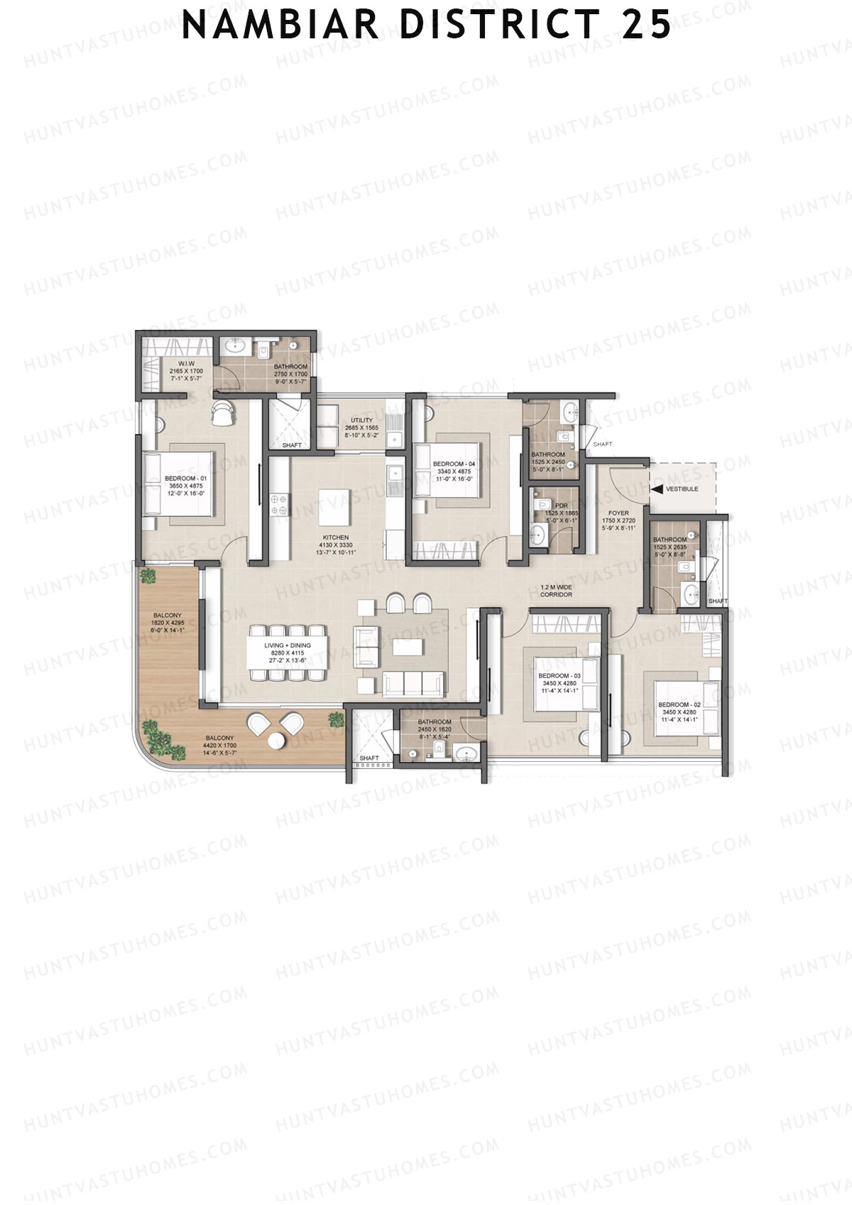 Nambiar District 25, Tower 15, Unit 1, 4BHK, Super Area 2613   sq ft 