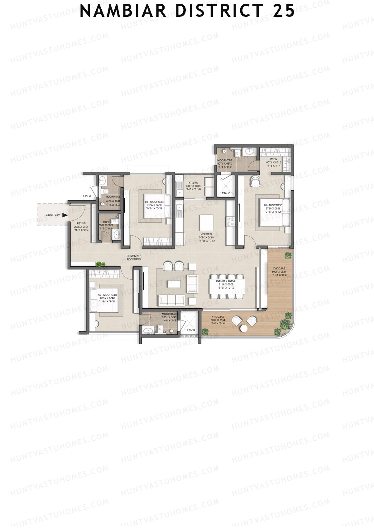 Nambiar District 25, Tower 16, Unit 4, 3BHK, Super Area 2321   sq ft 