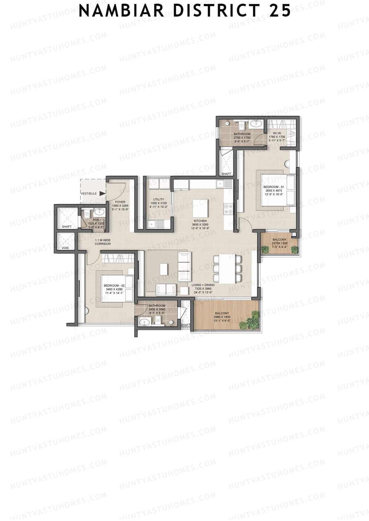 Nambiar District 25, Tower 17, Unit 4, 2BHK, Super Area 1752   sq ft 