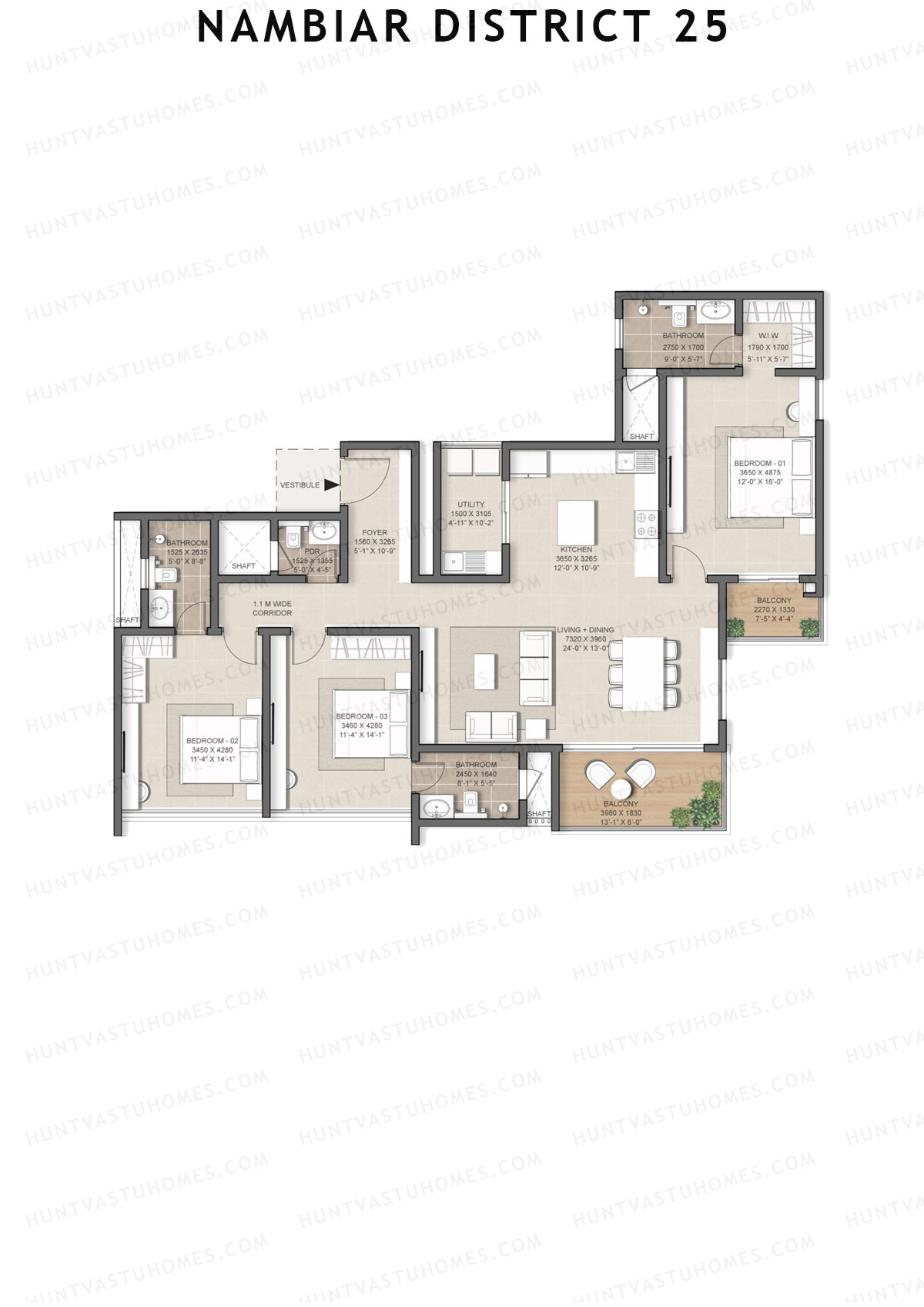 Nambiar District 25, Tower 17, Unit 4, 3BHK, Super Area 2075   sq ft 