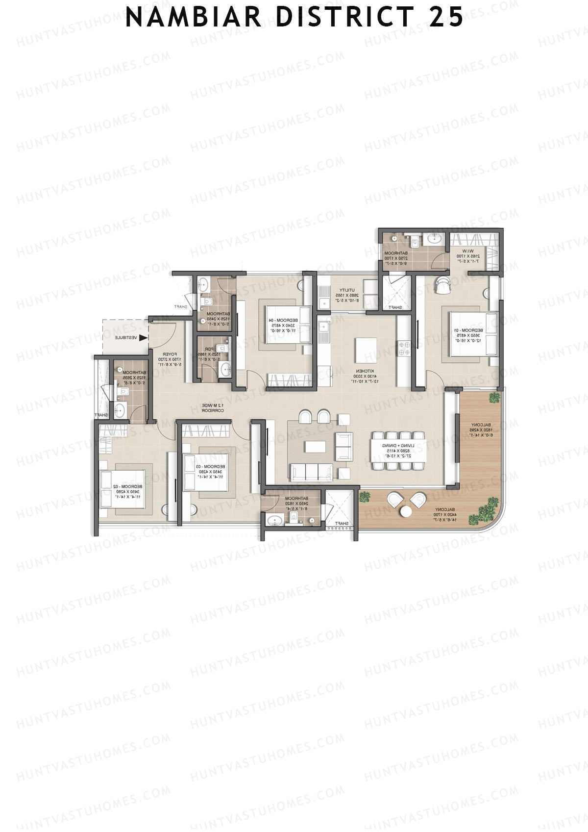 Nambiar District 25, Tower 18, Unit 4, 4BHK, Super Area 2613   sq ft 