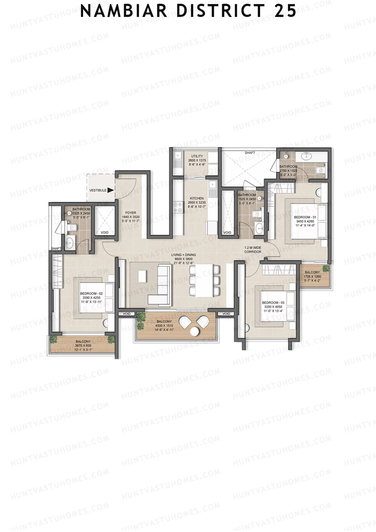 Nambiar District 25, Tower 19, Unit 4, 3BHK, Super Area 1809   sq ft 