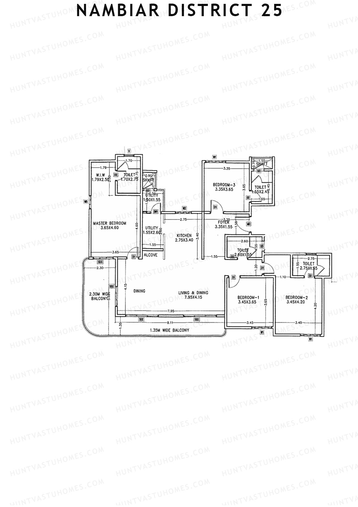 Nambiar District 25, Tower 1, Unit 1, 4BHK, Carpet Area 1605   sq ft 