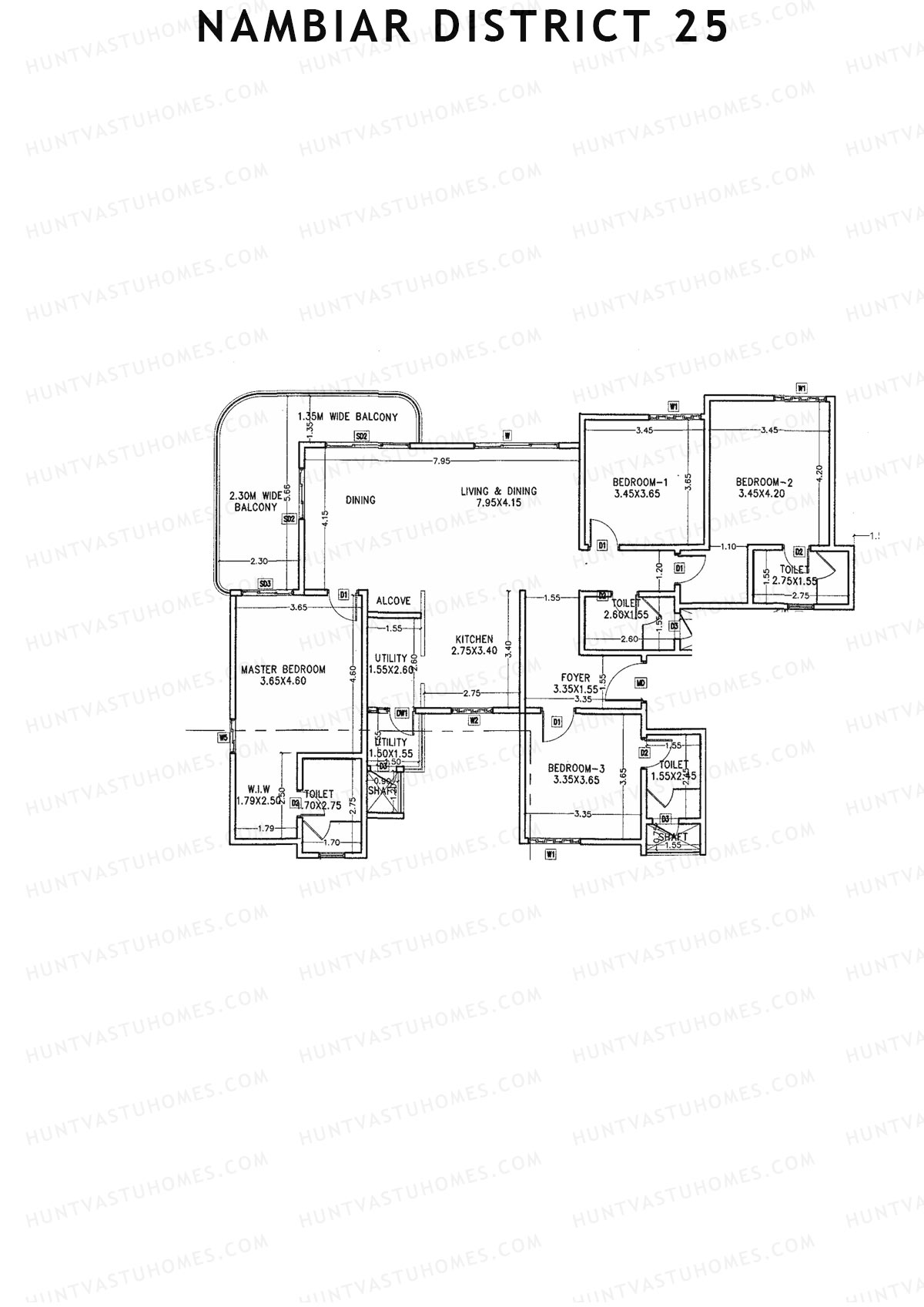 Nambiar District 25, Tower 1, Unit 2, 4BHK, Carpet Area 1605   sq ft 