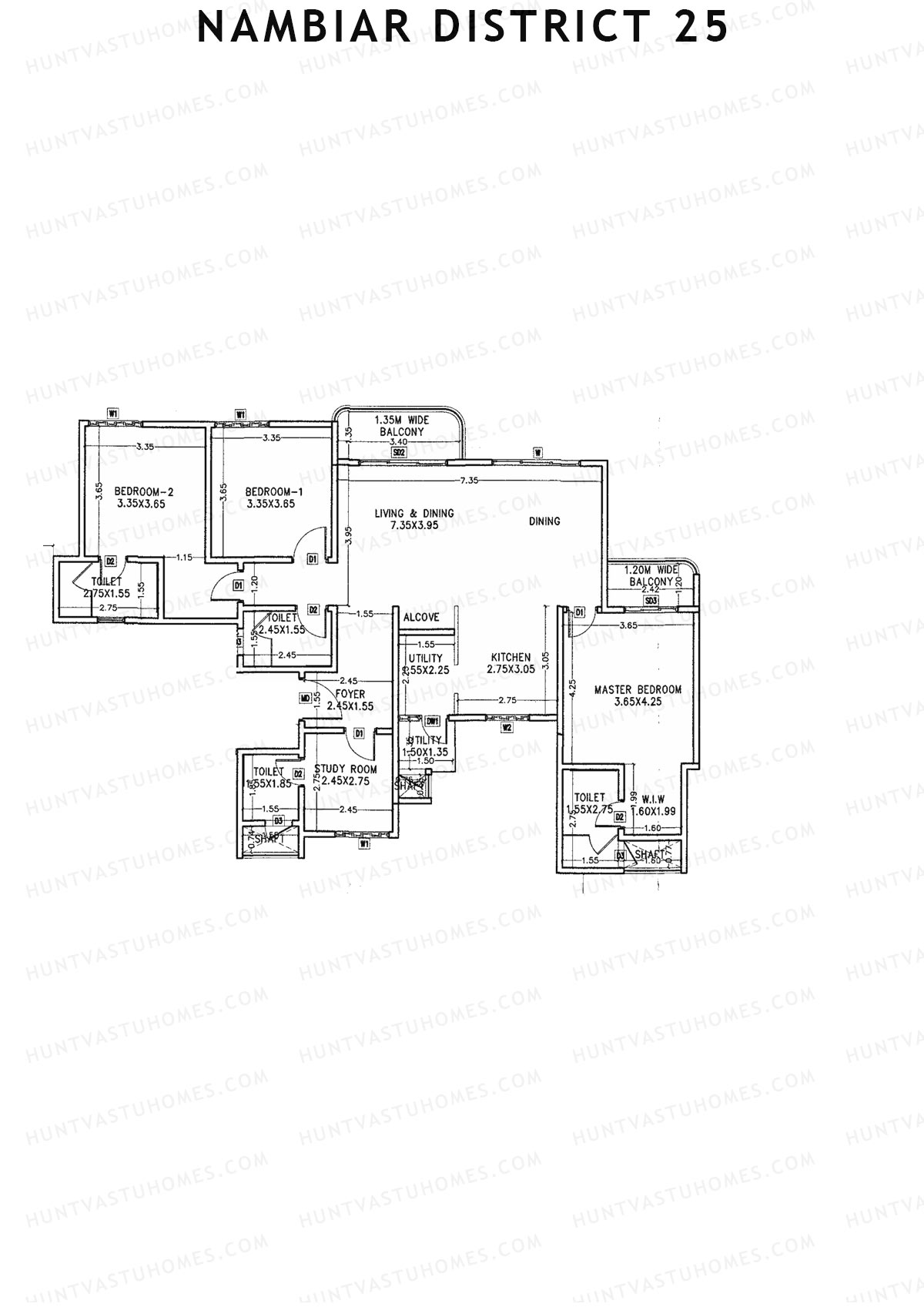 Nambiar District 25, Tower 1, Unit 3, 3BHK, Carpet Area 1385   sq ft 