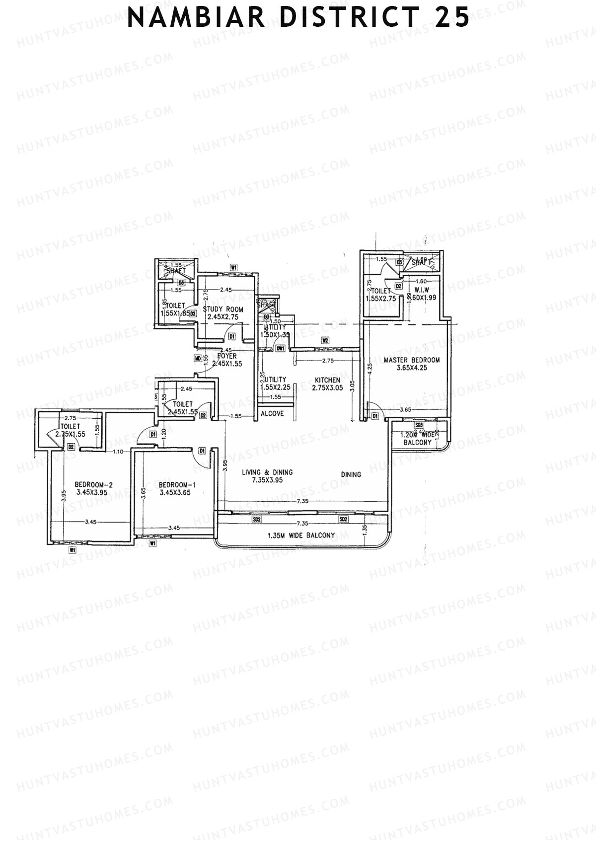 Nambiar District 25, Tower 1, Unit 4, 3BHK, Carpet Area 1405   sq ft 