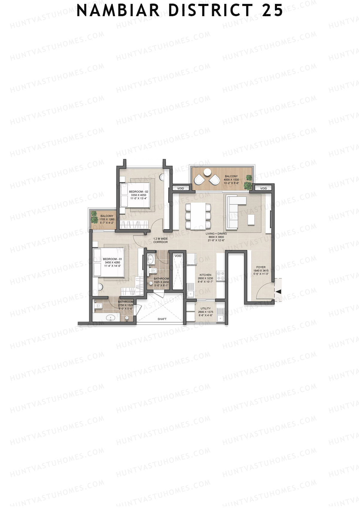 Nambiar District 25, Tower 20, Unit 2, 2BHK, Super Area 1420   sq ft 
