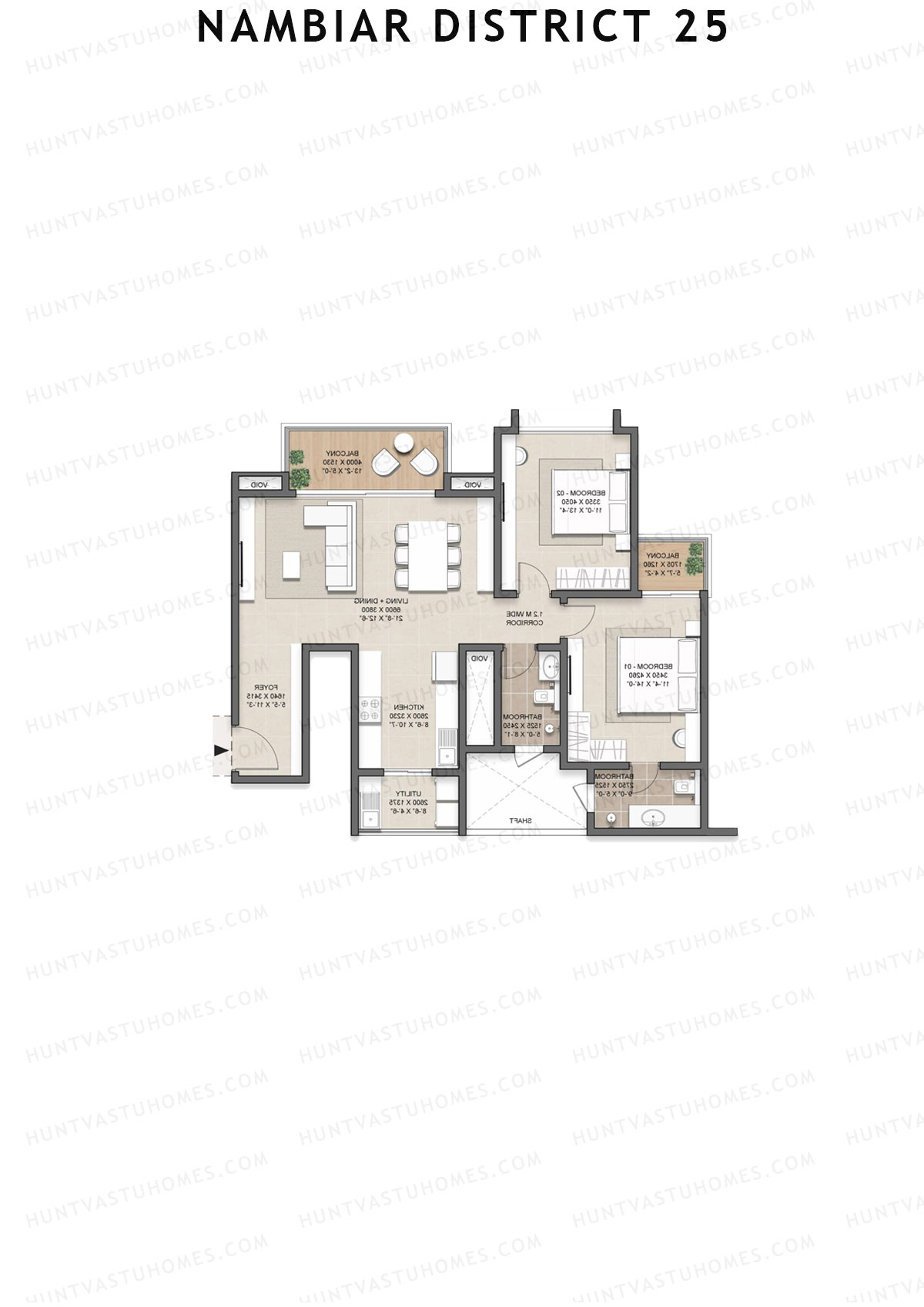 Nambiar District 25, Tower 20, Unit 3, 2BHK, Super Area 1420   sq ft 