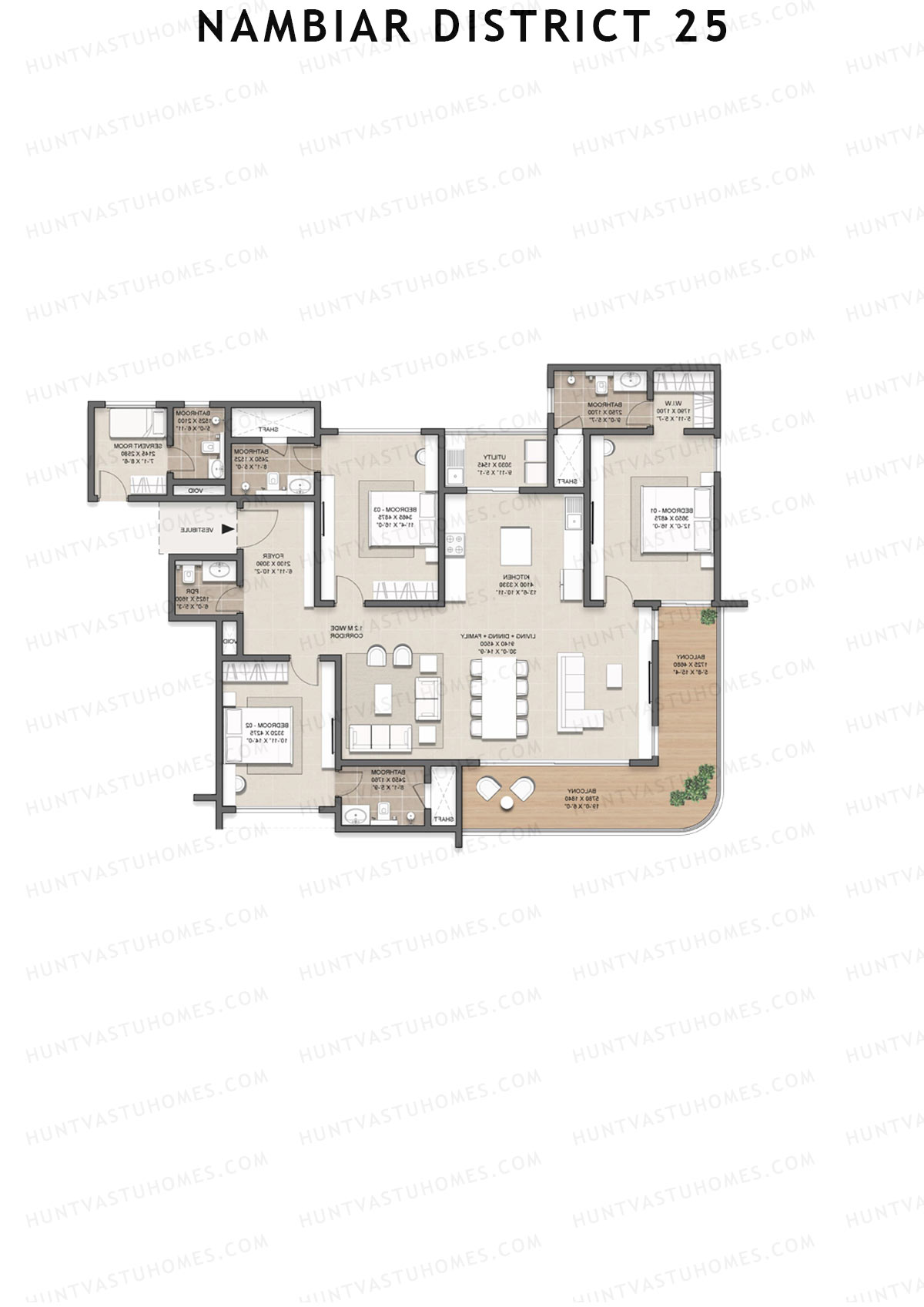 Nambiar District 25, Tower 20, Unit 4, 3BHK, Super Area 2607   sq ft 