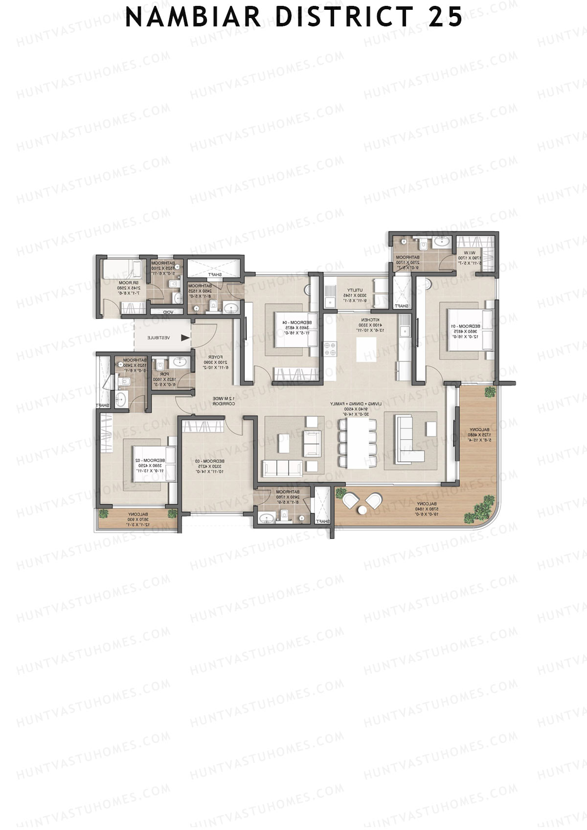 Nambiar District 25, Tower 20, Unit 4, 4BHK, Super Area 2980   sq ft 