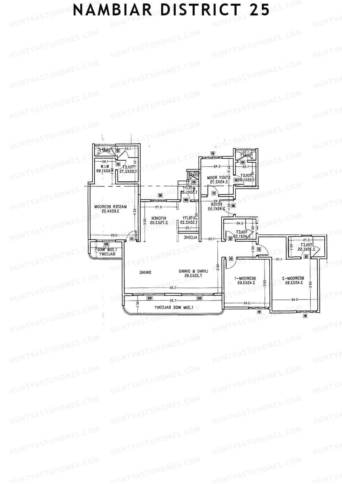 Nambiar District 25, Tower 2, Unit 1, 3BHK, Carpet Area 1405   sq ft 