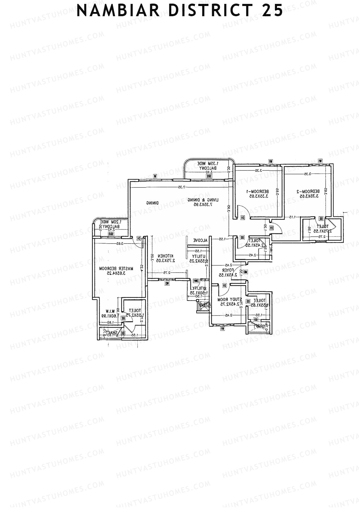 Nambiar District 25, Tower 2, Unit 2, 3BHK, Carpet Area 1385   sq ft 