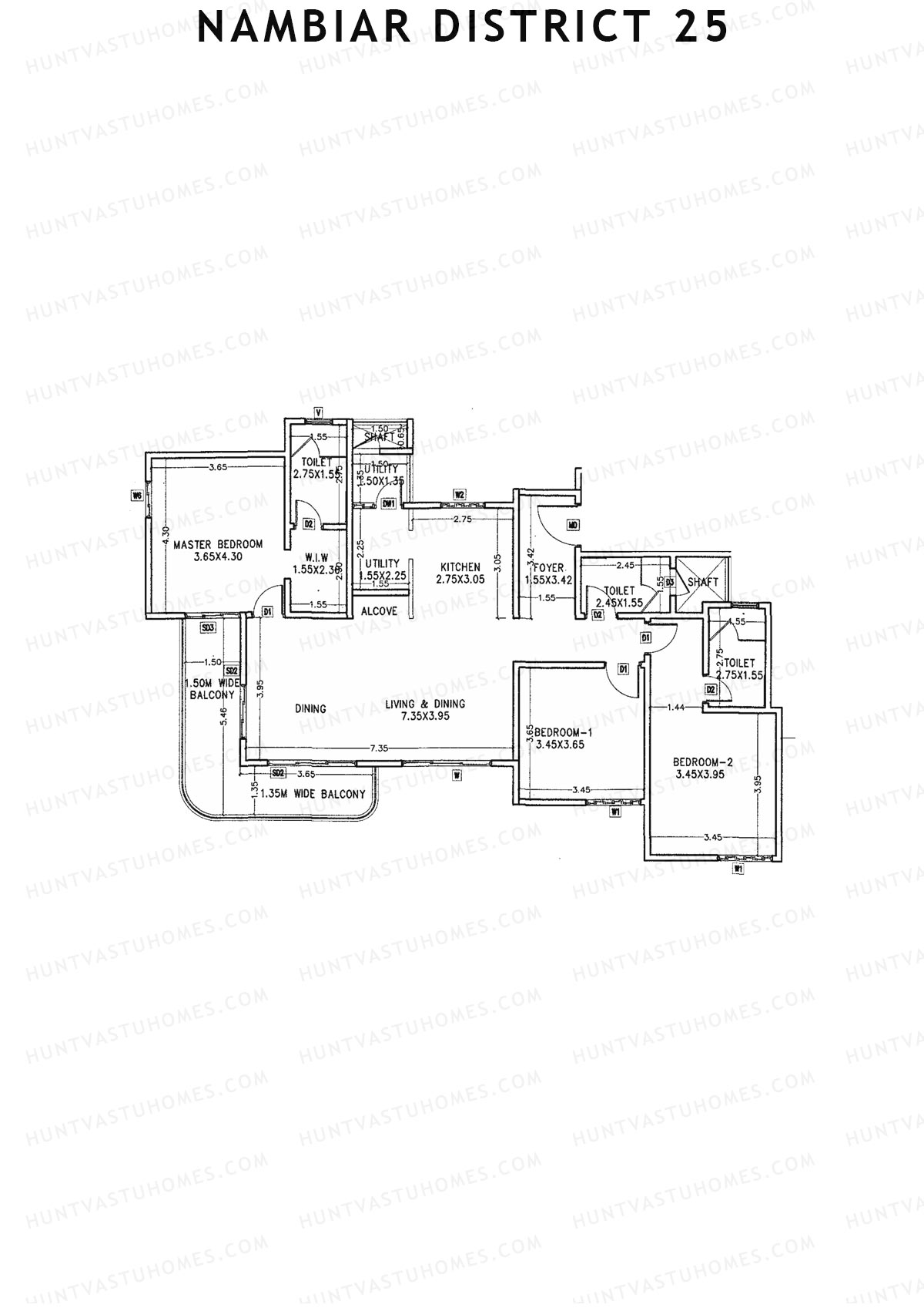Nambiar District 25, Tower 3, Unit 1, 3BHK, Carpet Area 1306   sq ft 