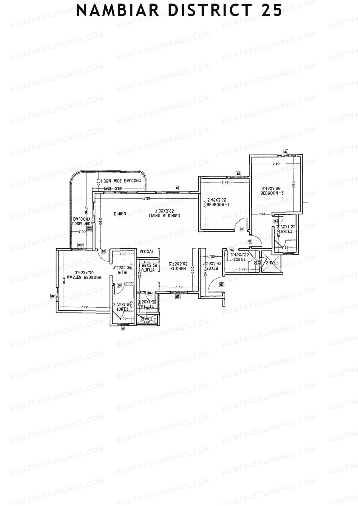 Nambiar District 25, Tower 3, Unit 2, 3BHK, Carpet Area 1306   sq ft 