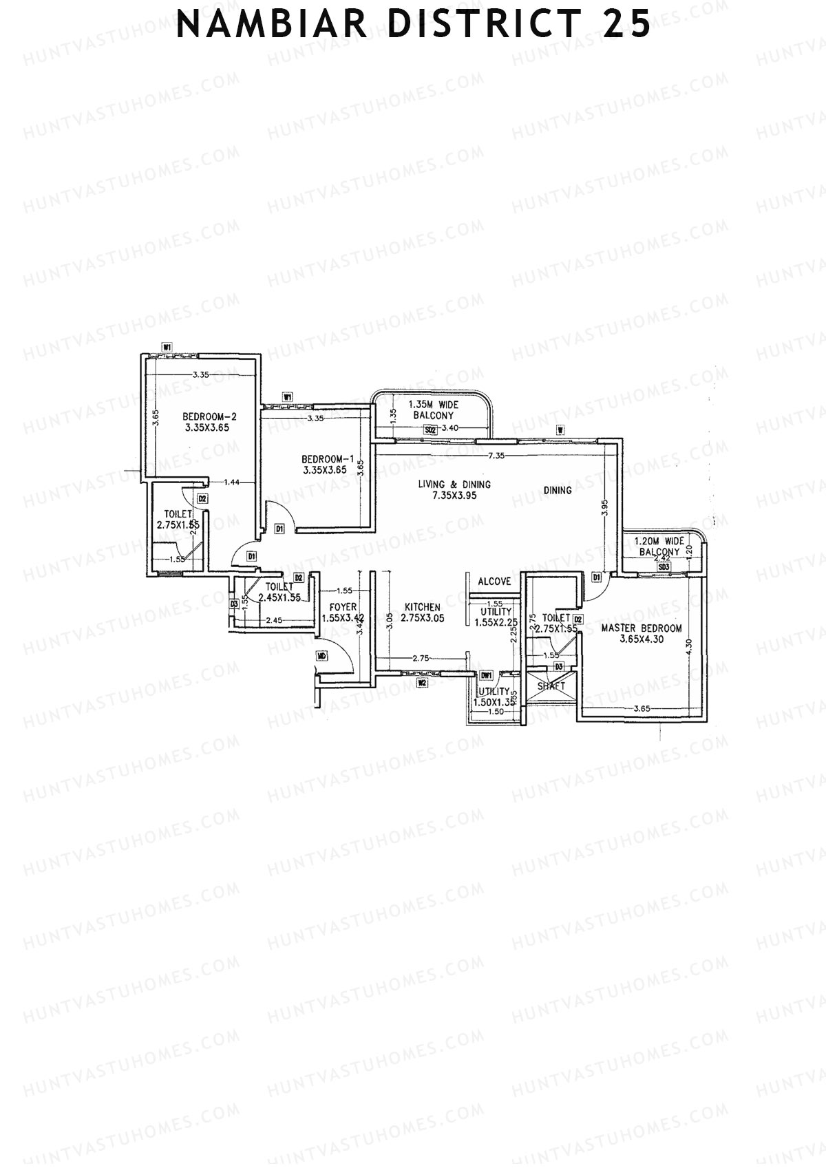 Nambiar District 25, Tower 3, Unit 3, 3BHK, Carpet Area 1250   sq ft 